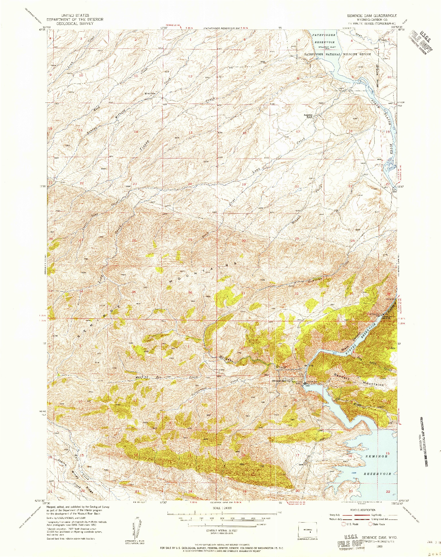 USGS 1:24000-SCALE QUADRANGLE FOR SEMINOE DAM, WY 1953