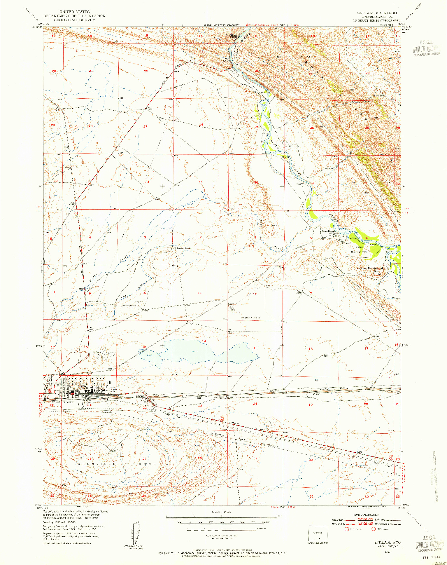 USGS 1:24000-SCALE QUADRANGLE FOR SINCLAIR, WY 1953