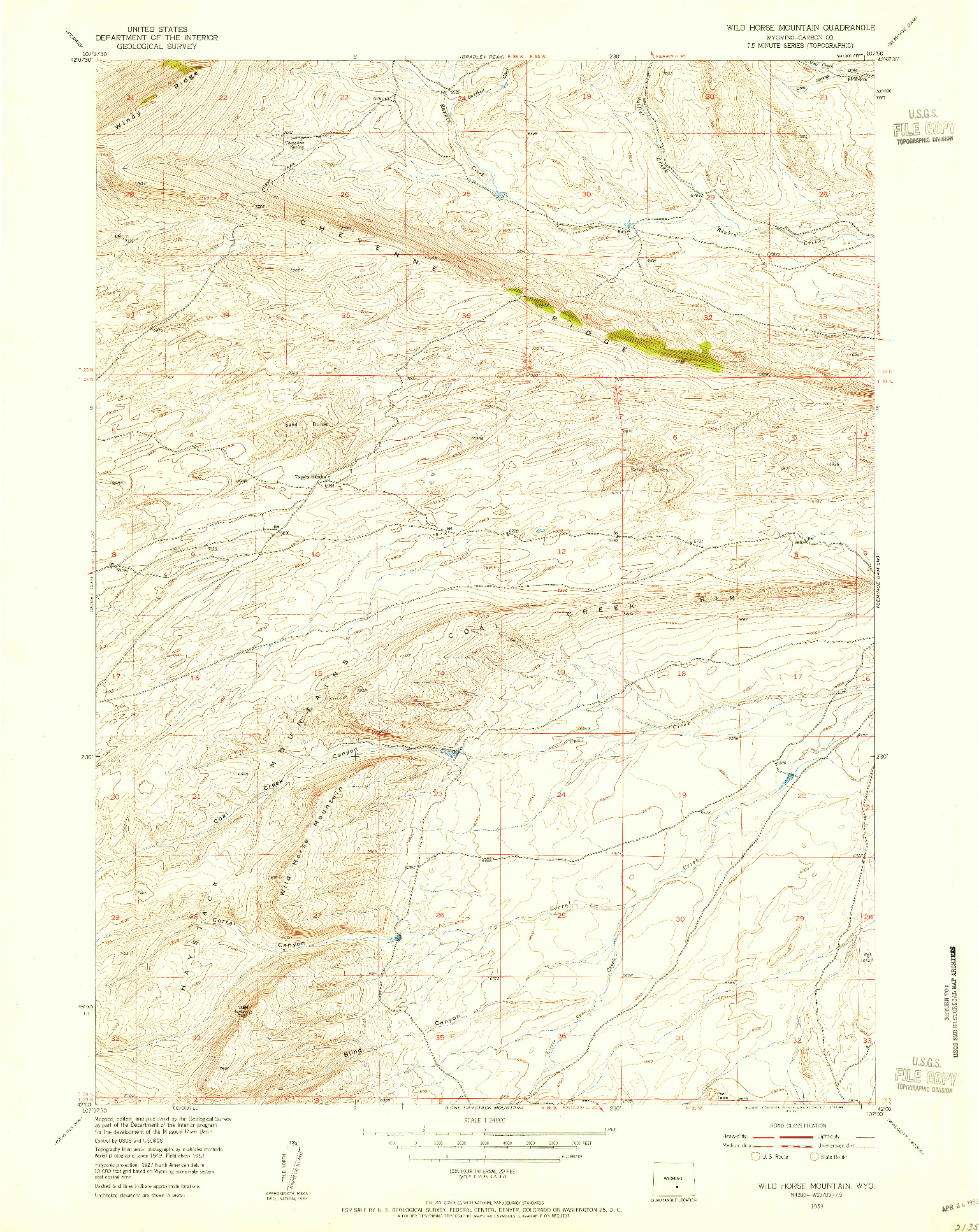 USGS 1:24000-SCALE QUADRANGLE FOR WILD HORSE MOUNTAIN, WY 1953