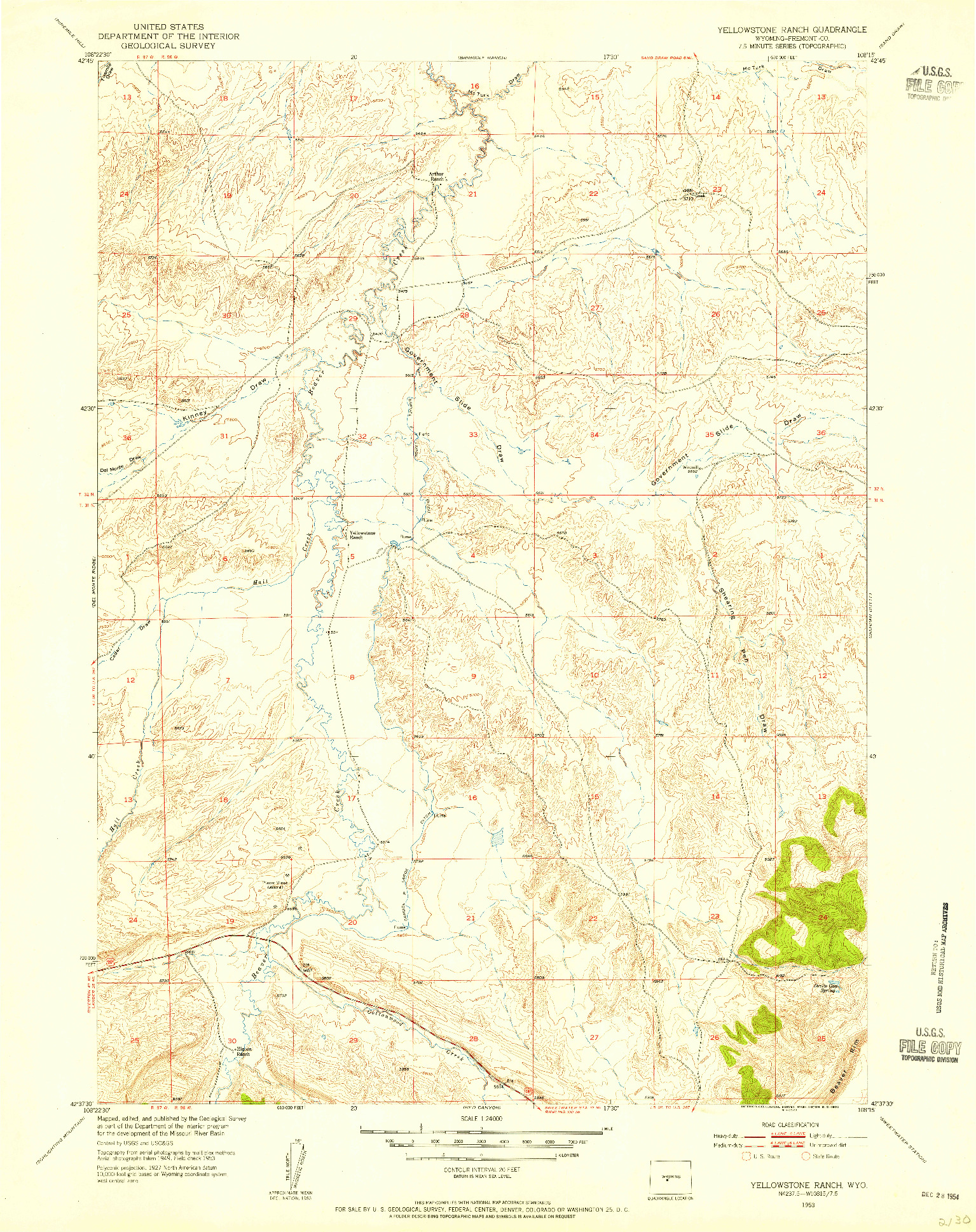 USGS 1:24000-SCALE QUADRANGLE FOR YELLOWSTONE RANCH, WY 1953