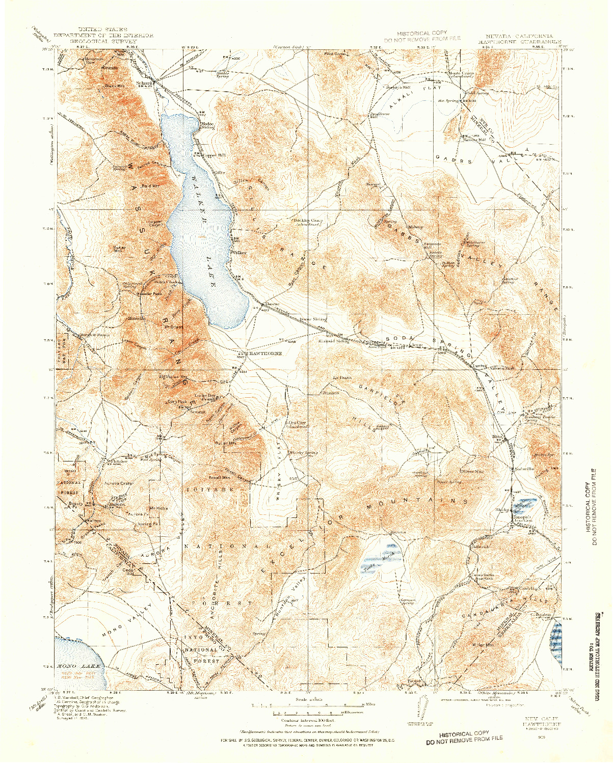 USGS 1:250000-SCALE QUADRANGLE FOR HAWTHORNE, NV 1909