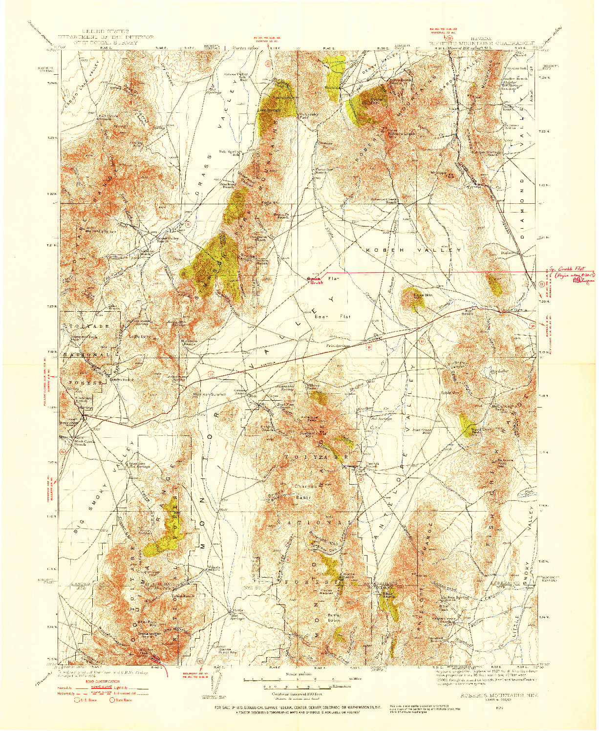 USGS 1:250000-SCALE QUADRANGLE FOR ROBERTS MOUNTAINS, NV 1926
