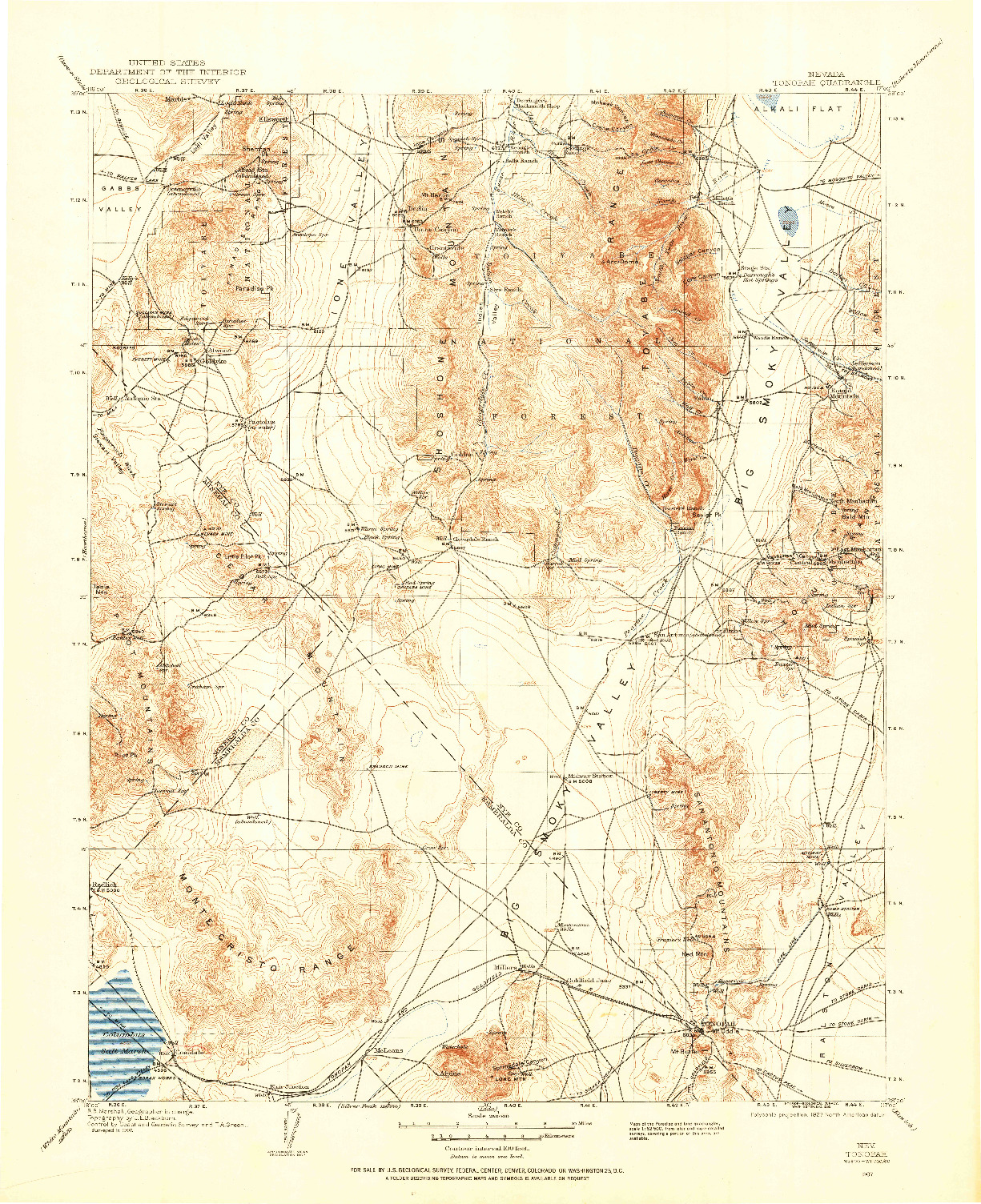 USGS 1:250000-SCALE QUADRANGLE FOR TONOPAH, NV 1907