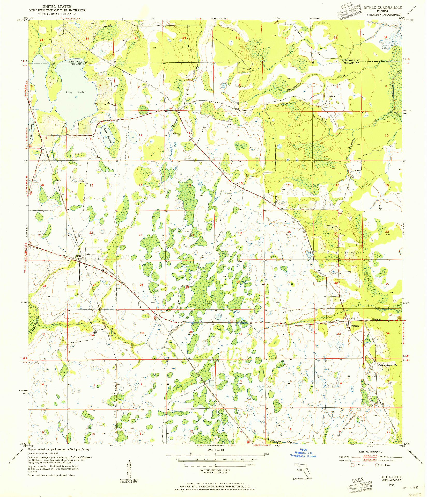 USGS 1:24000-SCALE QUADRANGLE FOR BITHLO, FL 1953
