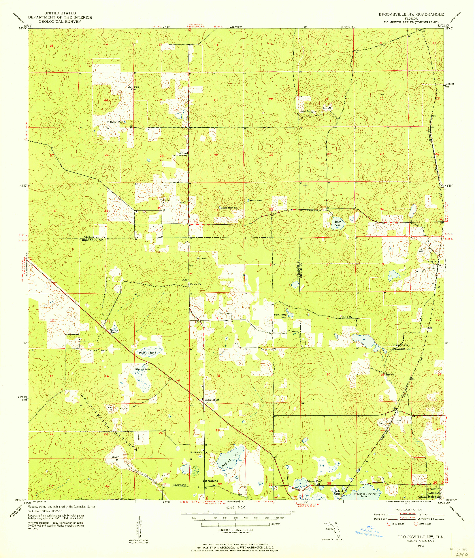 USGS 1:24000-SCALE QUADRANGLE FOR BROOKSVILLE NW, FL 1954