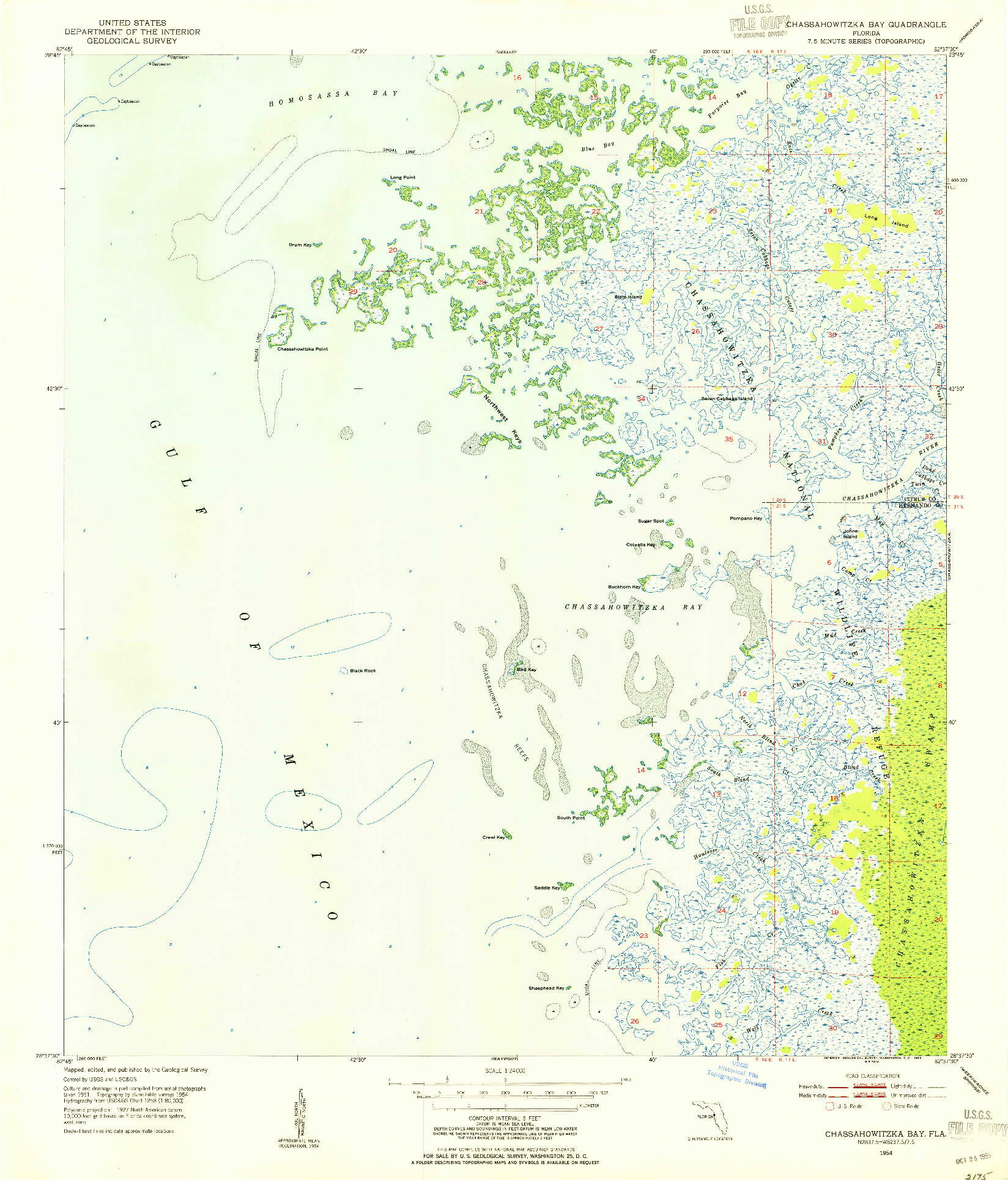 USGS 1:24000-SCALE QUADRANGLE FOR CHASSAHOWITZKA BAY, FL 1954