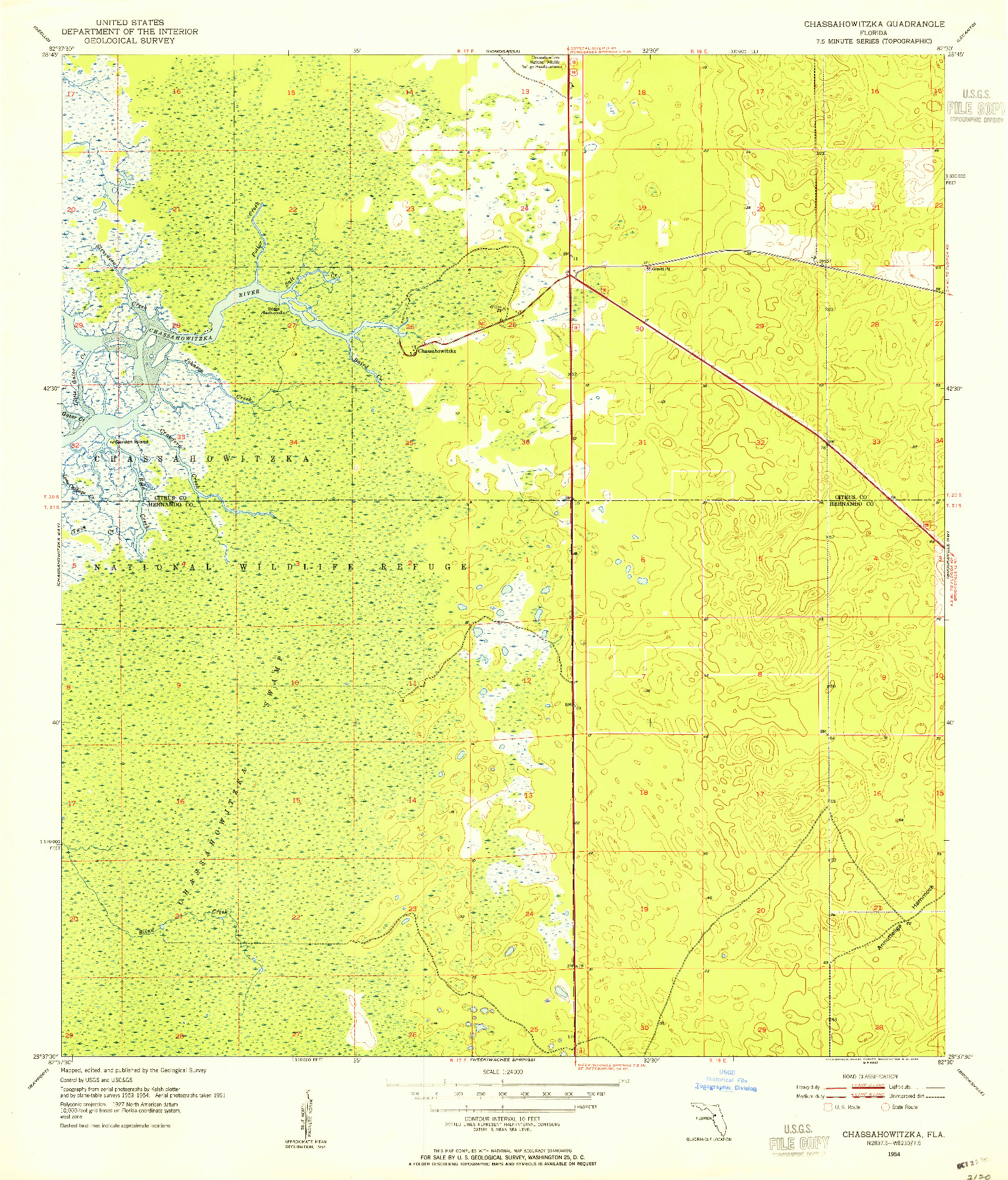 USGS 1:24000-SCALE QUADRANGLE FOR CHASSAHOWITZKA, FL 1954