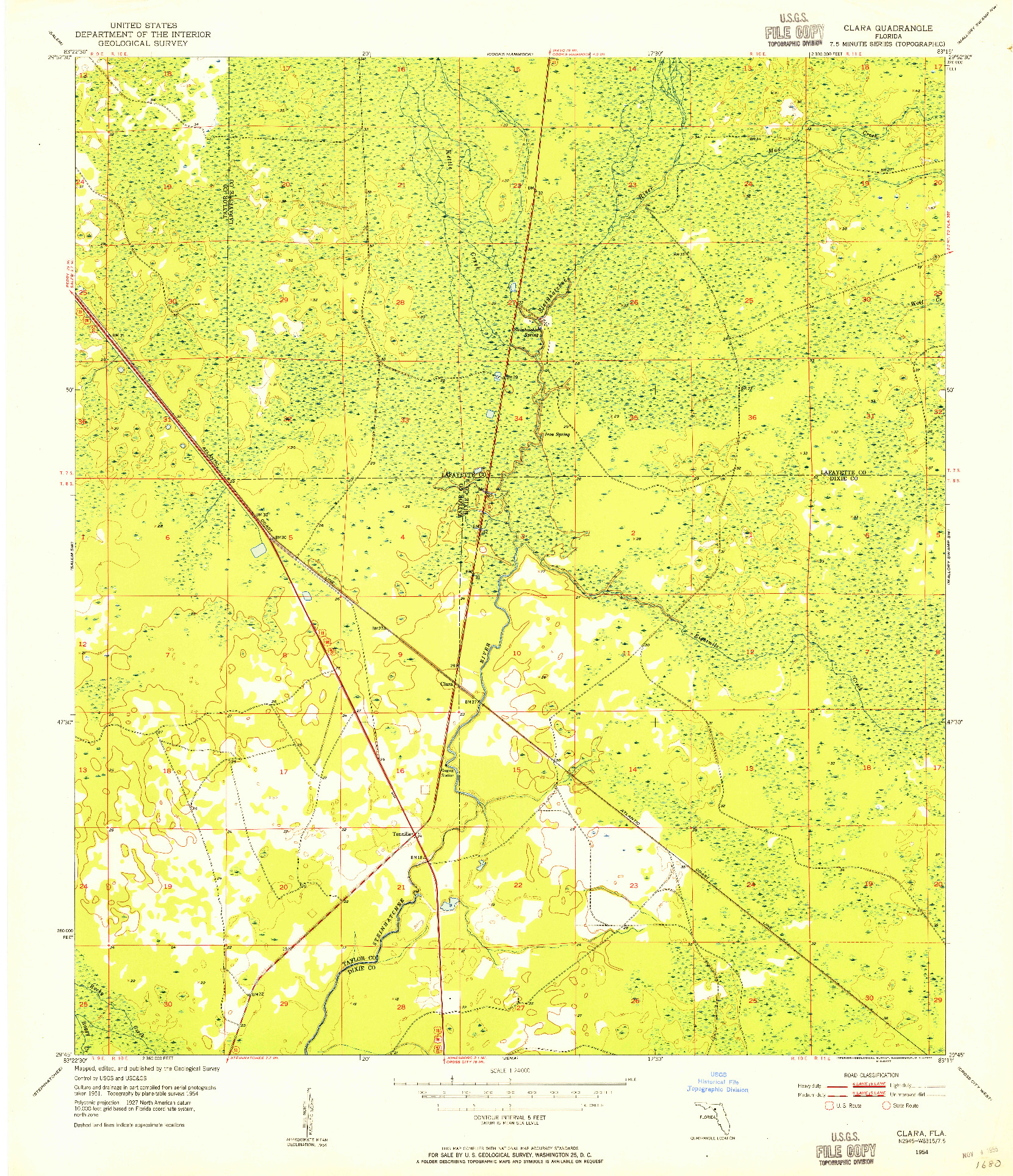 USGS 1:24000-SCALE QUADRANGLE FOR CLARA, FL 1954