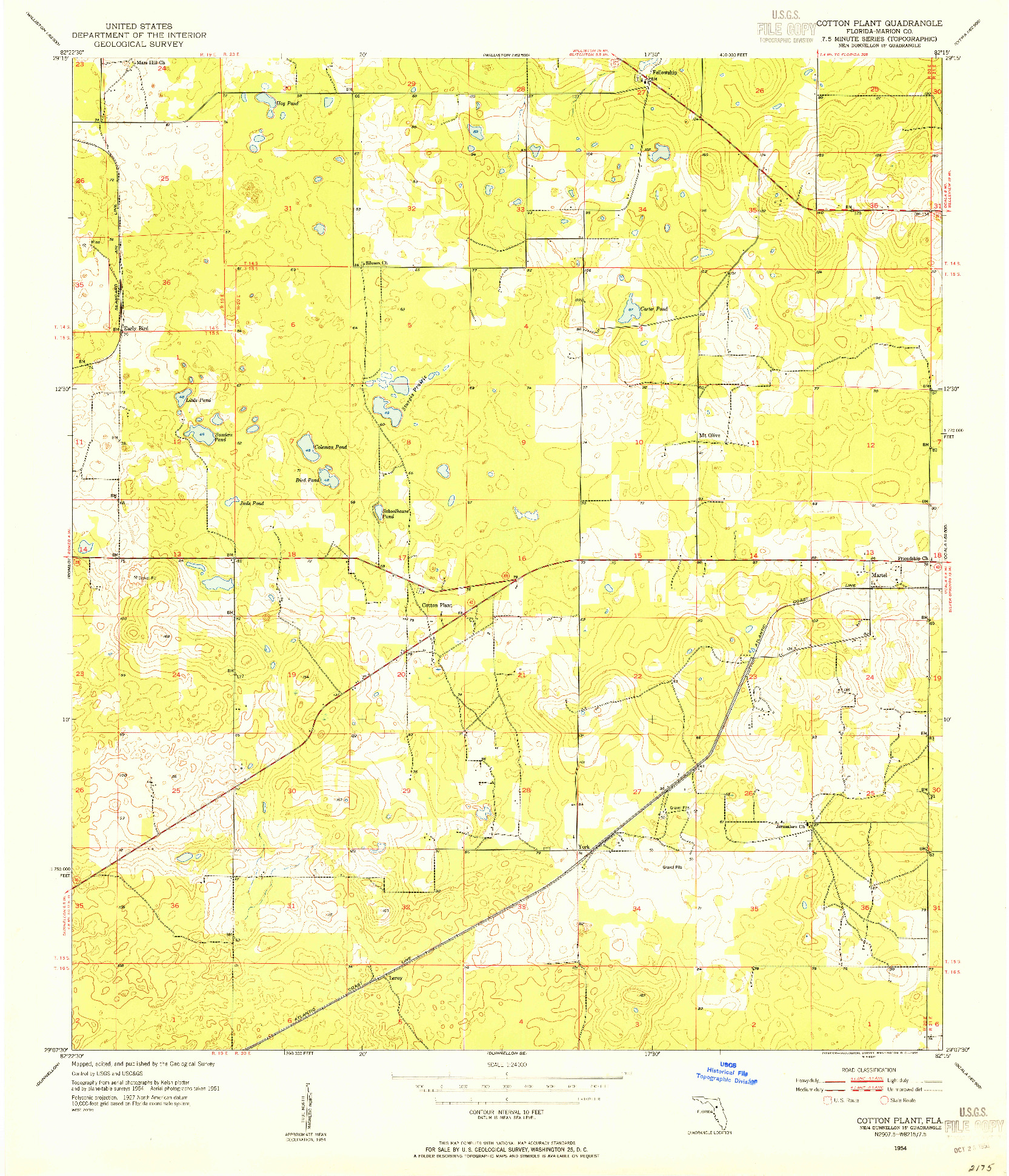 USGS 1:24000-SCALE QUADRANGLE FOR COTTON PLANT, FL 1954