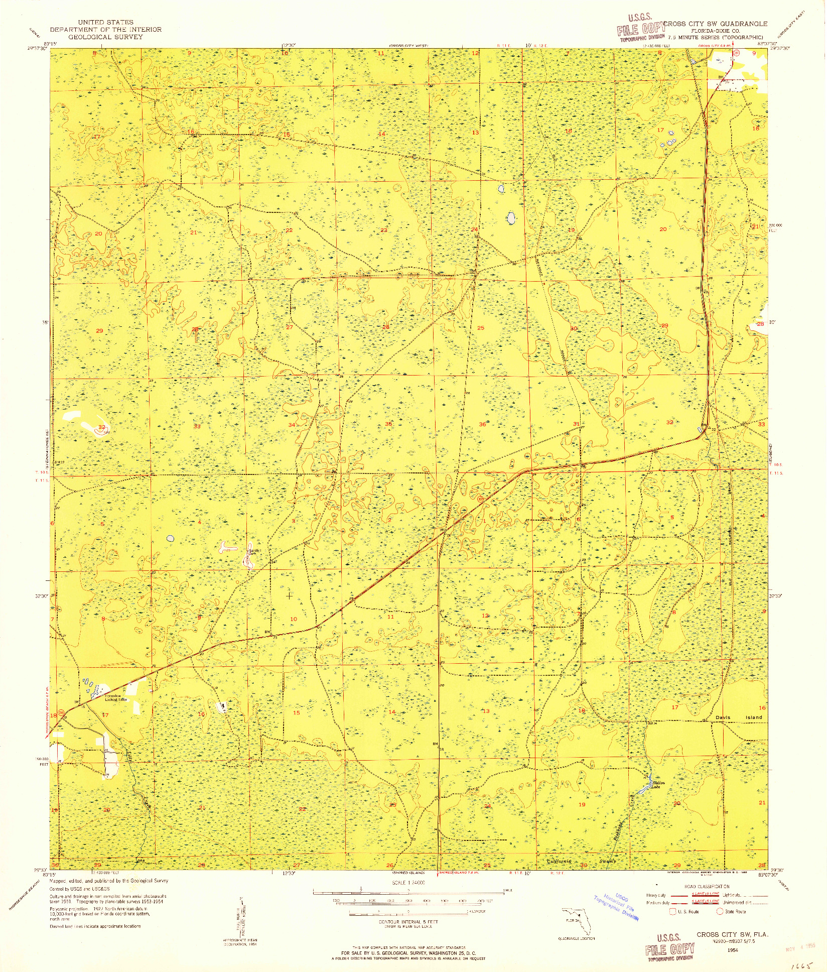 USGS 1:24000-SCALE QUADRANGLE FOR CROSS CITY SW, FL 1954