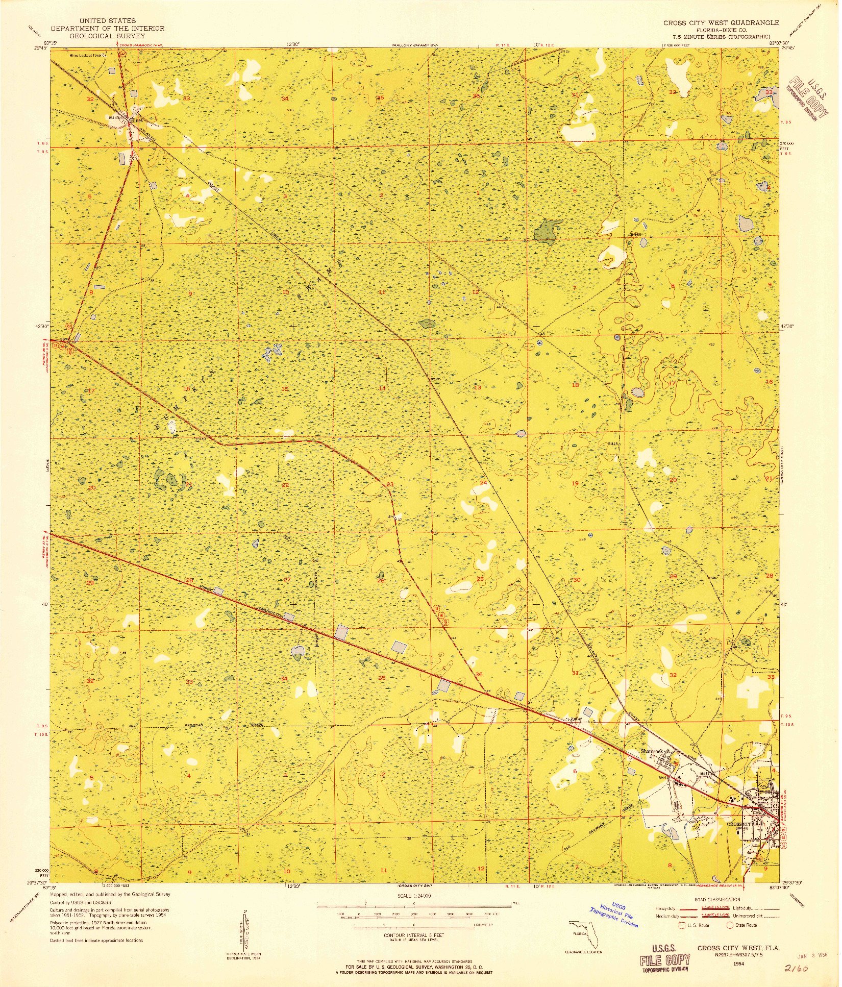 USGS 1:24000-SCALE QUADRANGLE FOR CROSS CITY WEST, FL 1954