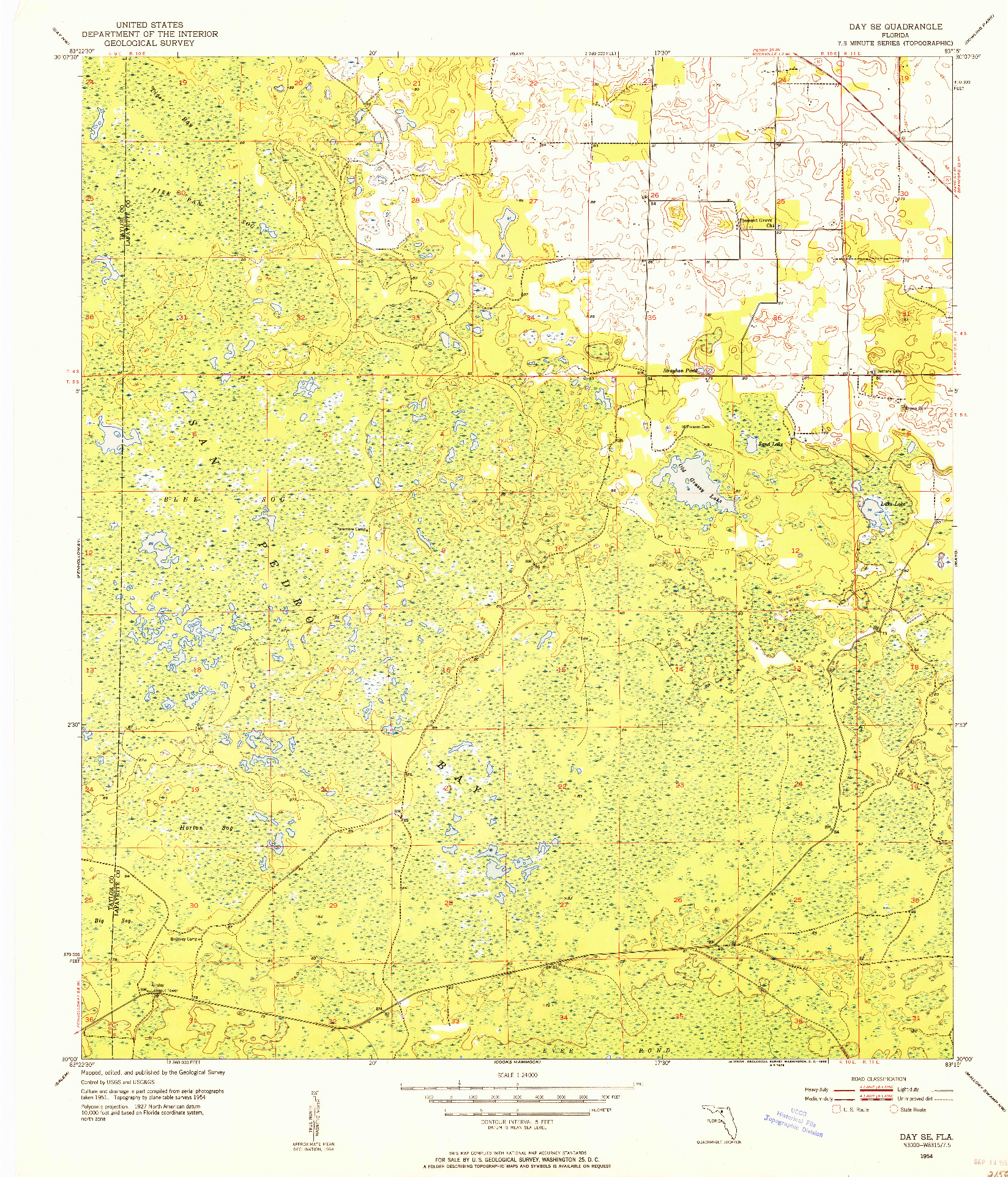 USGS 1:24000-SCALE QUADRANGLE FOR DAY SE, FL 1954