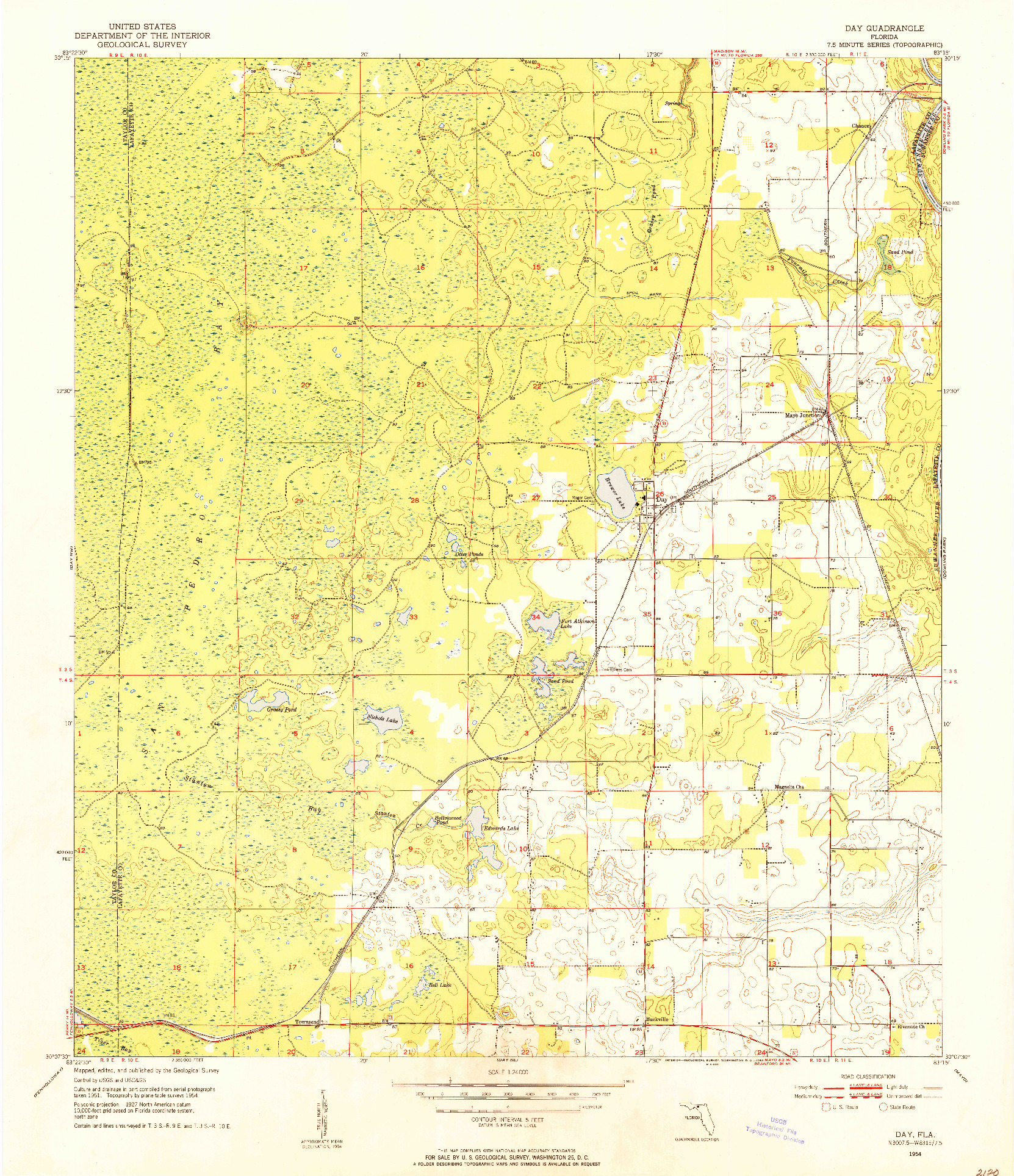 USGS 1:24000-SCALE QUADRANGLE FOR DAY, FL 1954