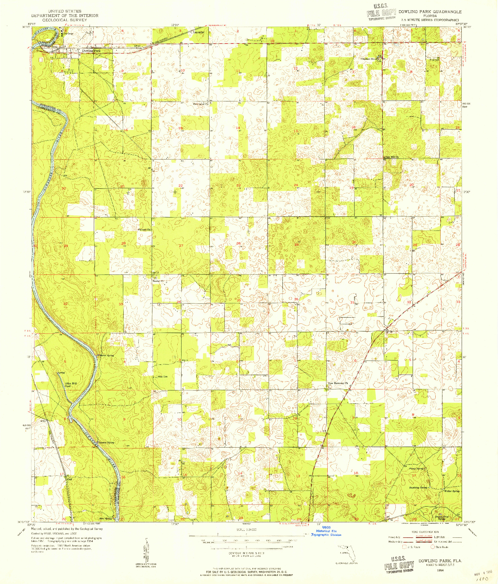 USGS 1:24000-SCALE QUADRANGLE FOR DOWLING PARK, FL 1954