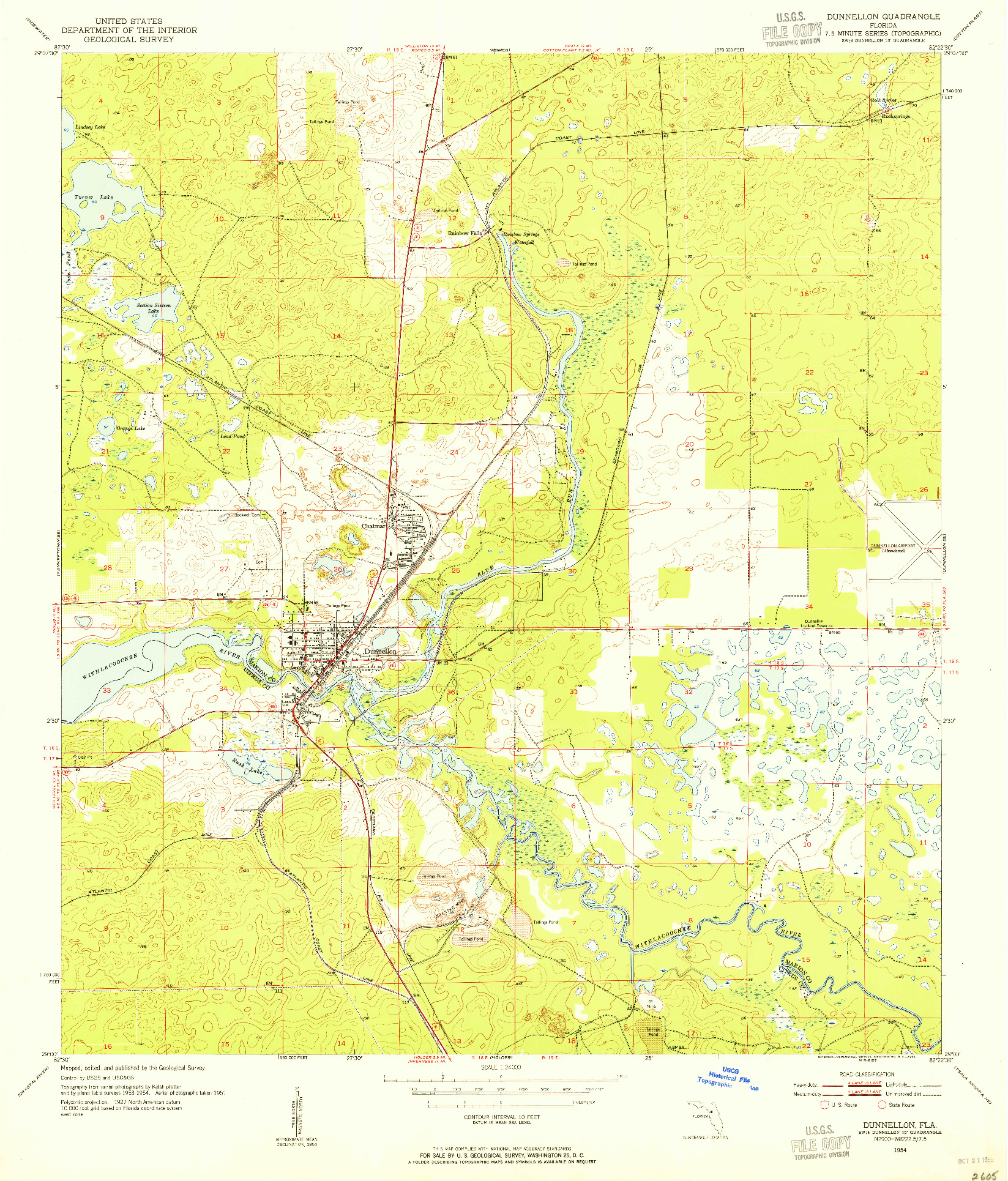 USGS 1:24000-SCALE QUADRANGLE FOR DUNNELLON, FL 1954
