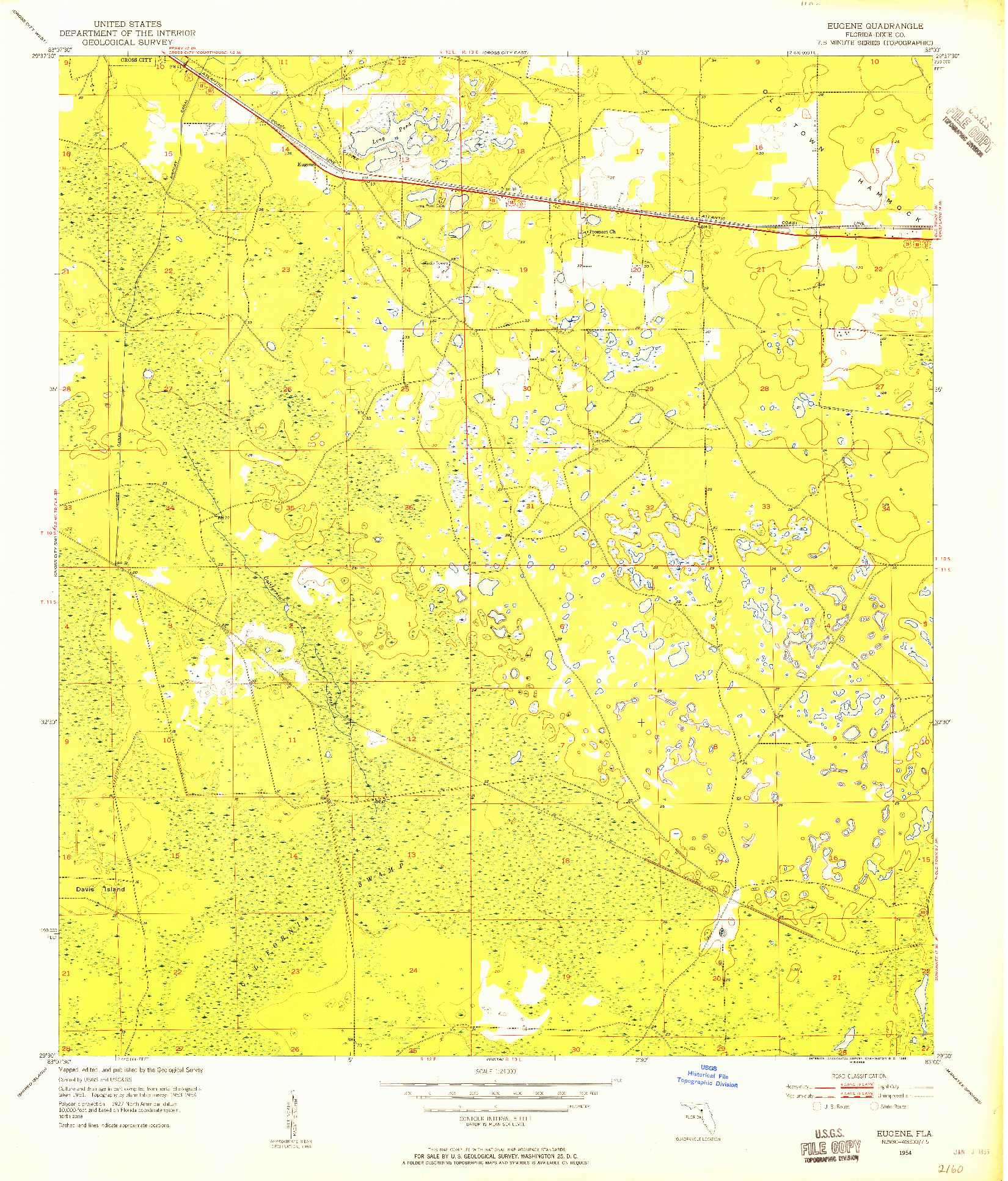 USGS 1:24000-SCALE QUADRANGLE FOR EUGENE, FL 1954