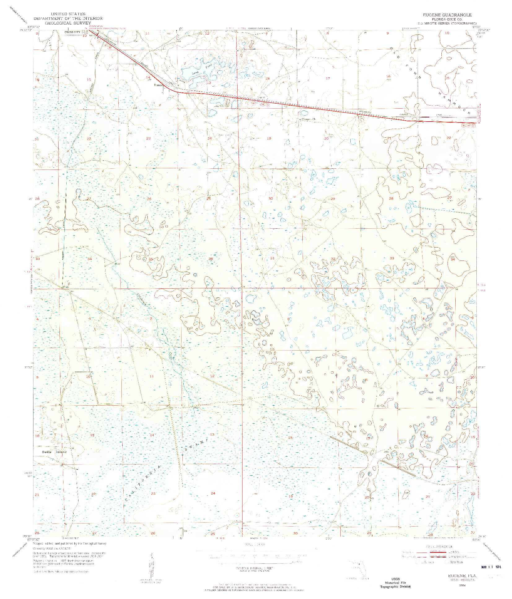 USGS 1:24000-SCALE QUADRANGLE FOR EUGENE, FL 1954