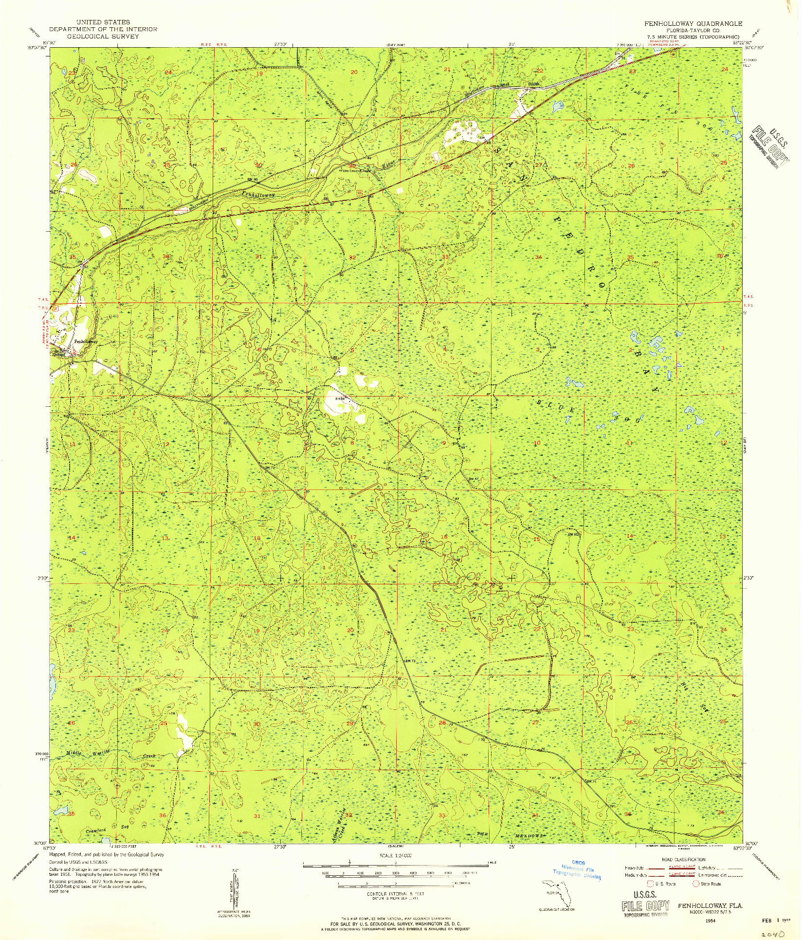 USGS 1:24000-SCALE QUADRANGLE FOR FENHOLLOWAY, FL 1954