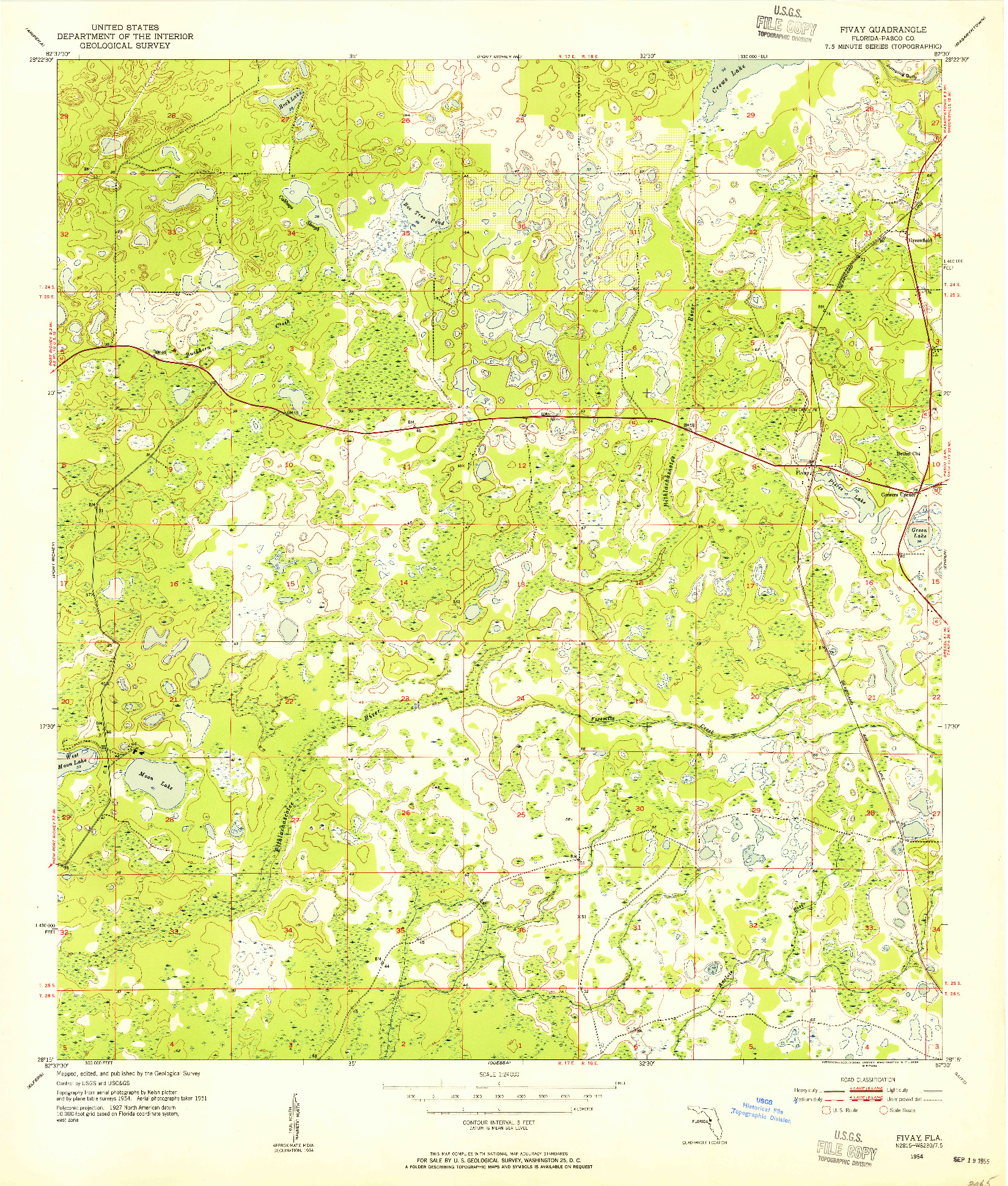 USGS 1:24000-SCALE QUADRANGLE FOR FIVAY, FL 1954