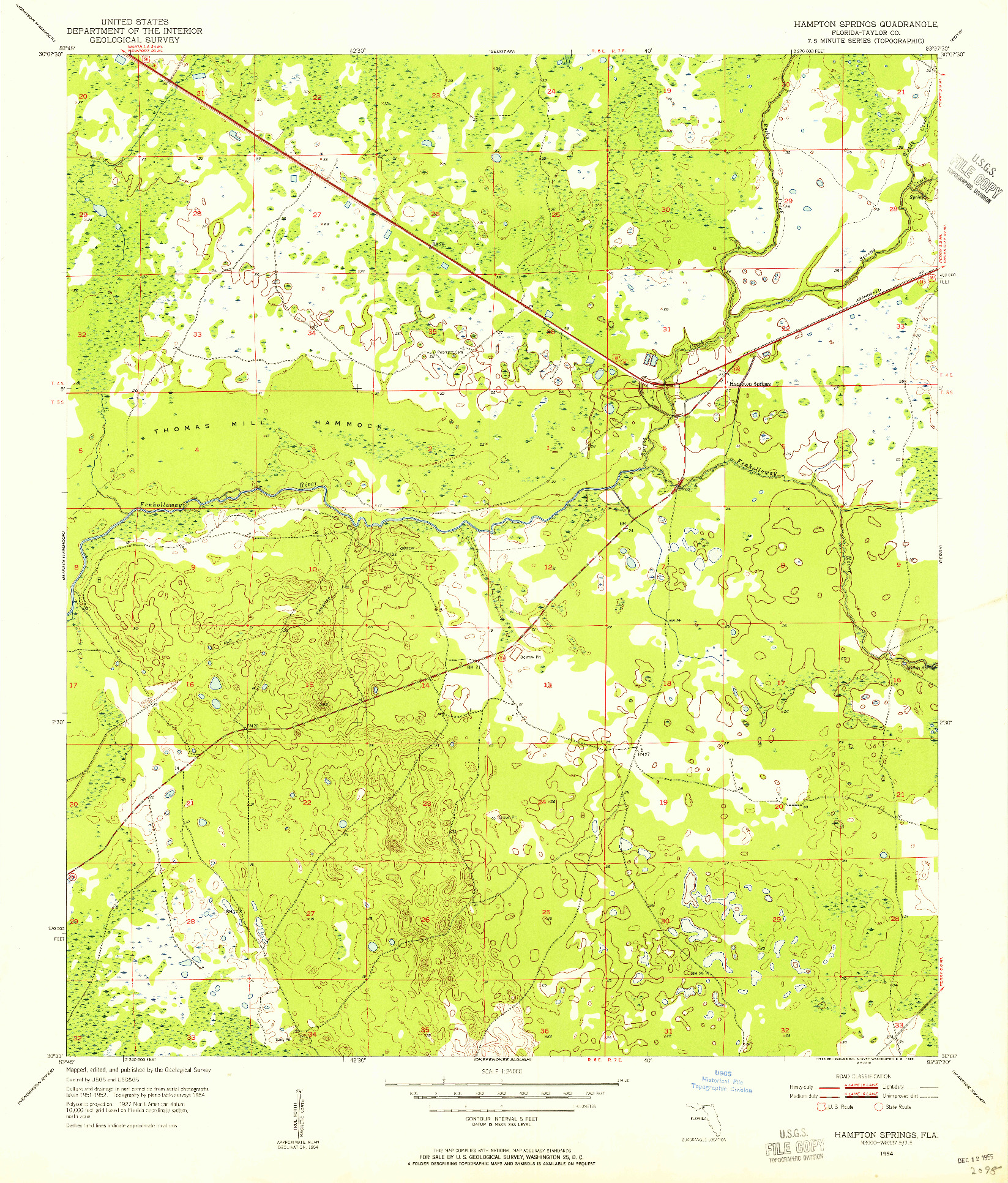 USGS 1:24000-SCALE QUADRANGLE FOR HAMPTON SPRINGS, FL 1954