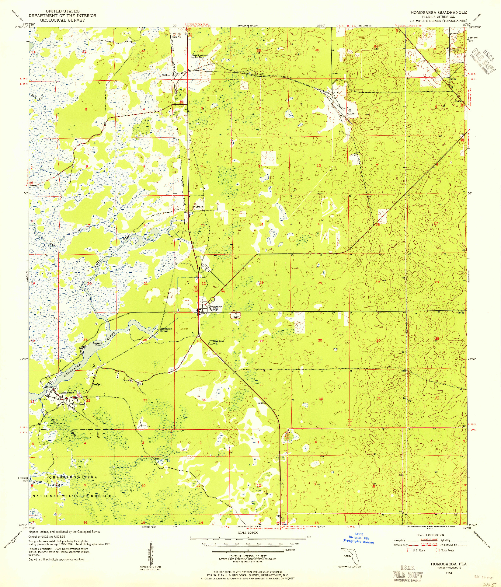 USGS 1:24000-SCALE QUADRANGLE FOR HOMOSASSA, FL 1954