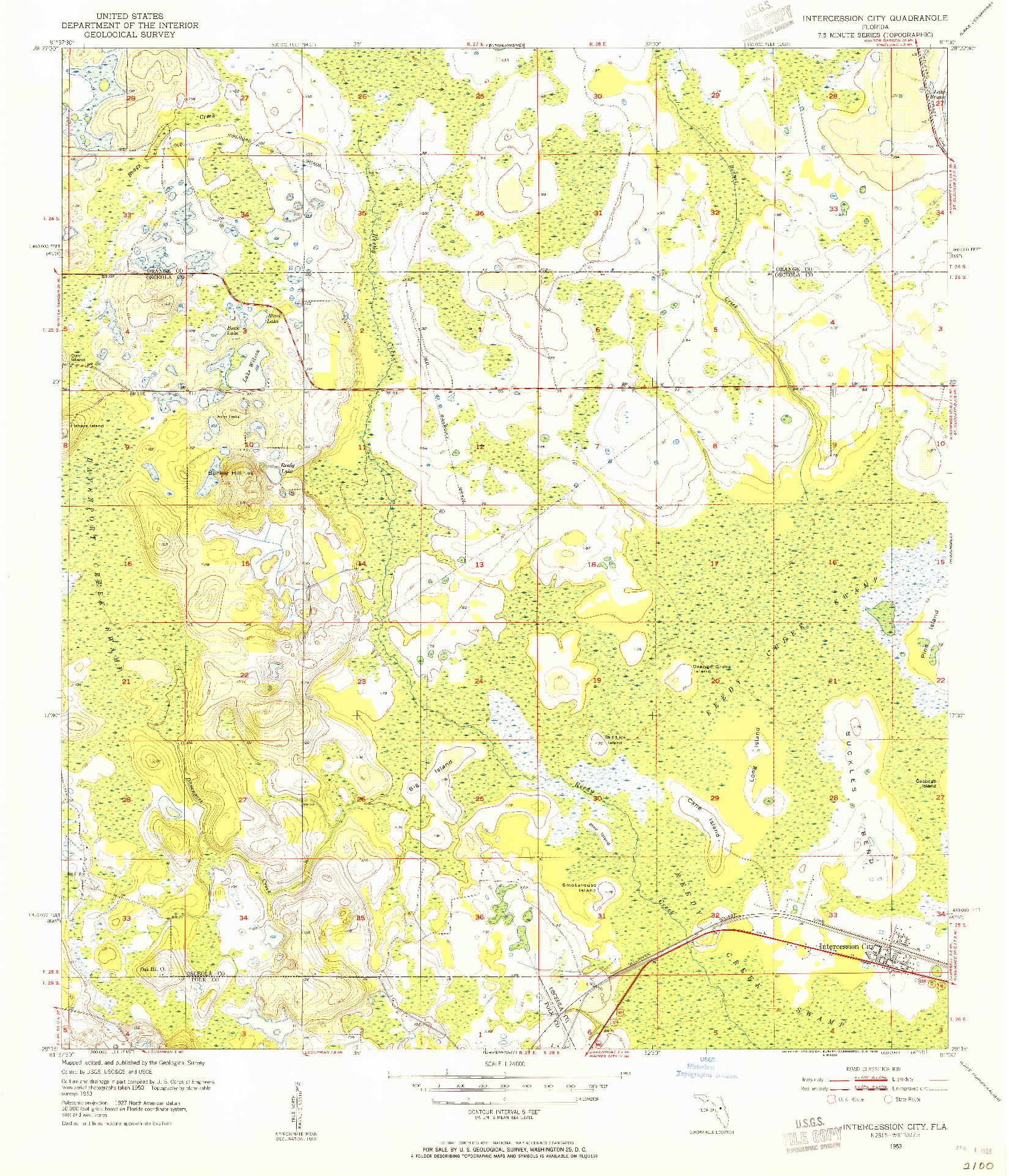 USGS 1:24000-SCALE QUADRANGLE FOR INTERCESSION CITY, FL 1953