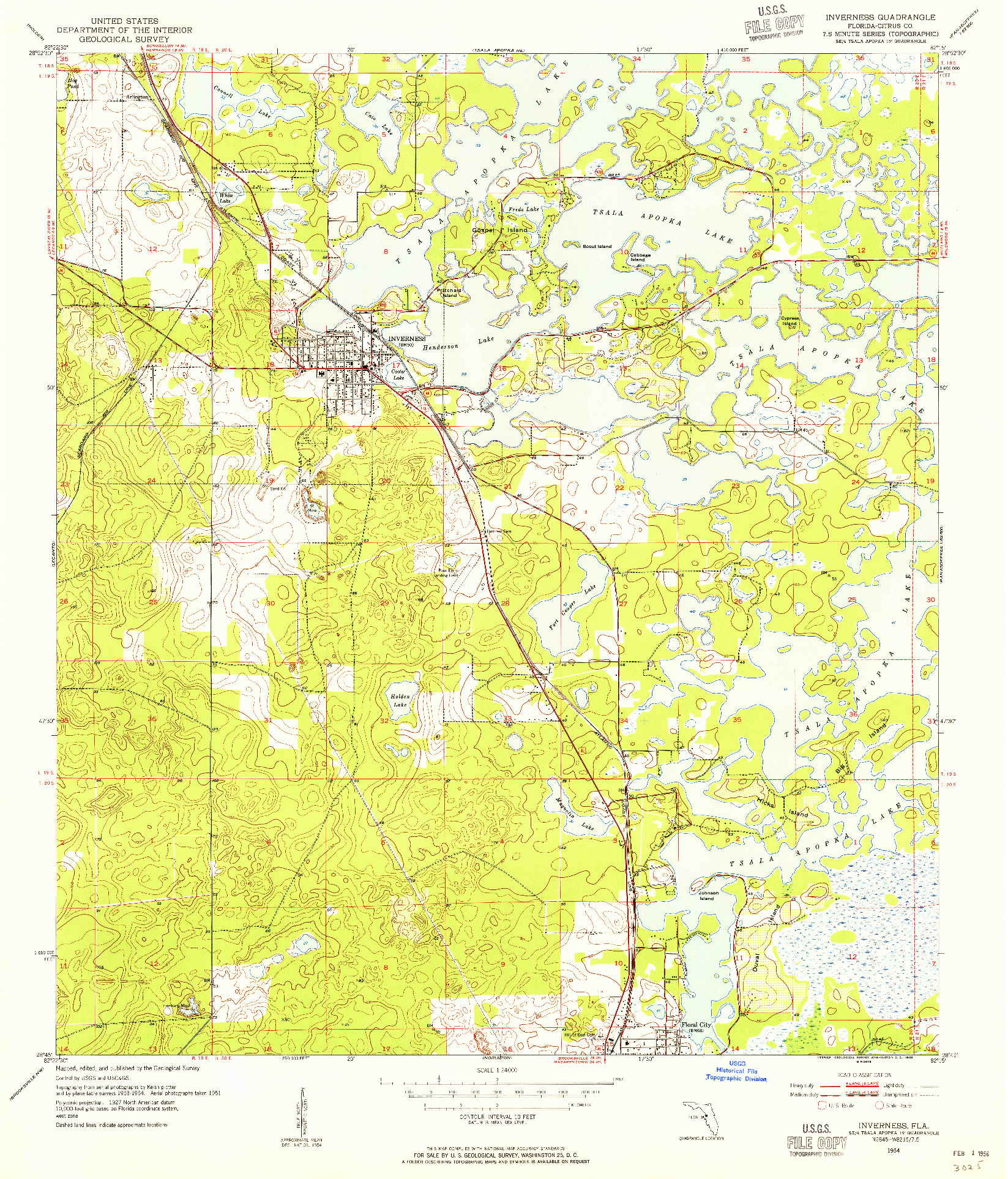 USGS 1:24000-SCALE QUADRANGLE FOR INVERNESS, FL 1954