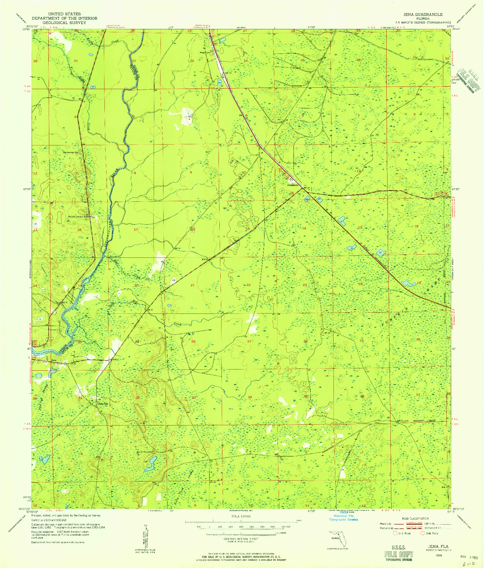 USGS 1:24000-SCALE QUADRANGLE FOR JENA, FL 1954