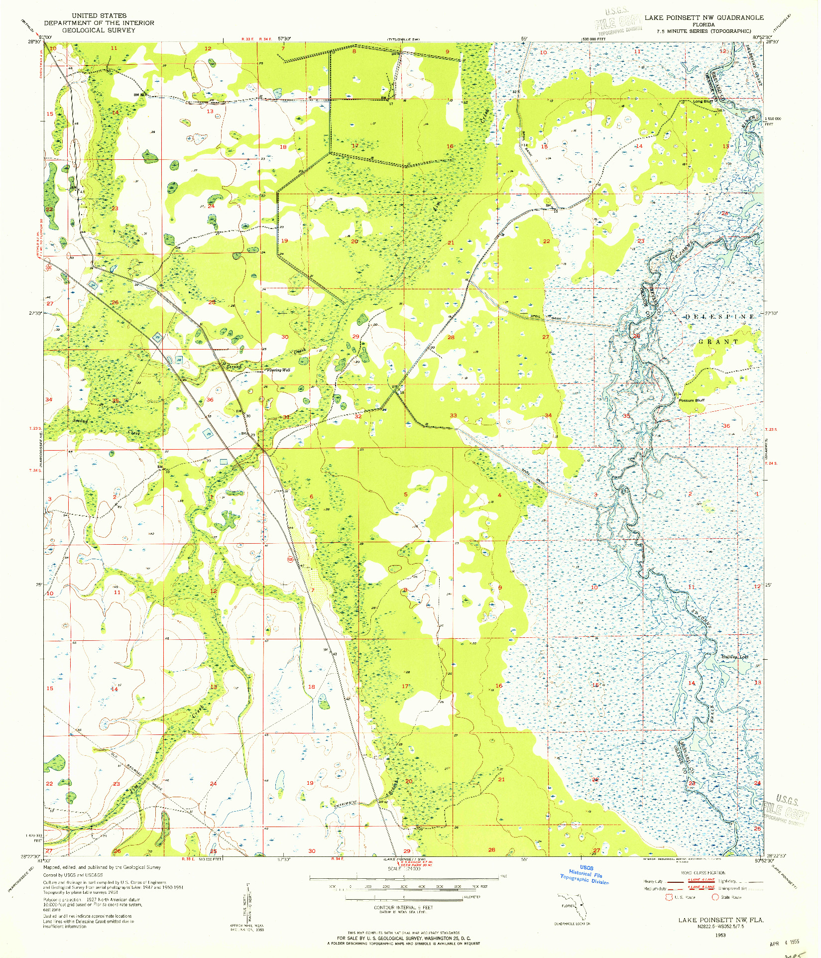 USGS 1:24000-SCALE QUADRANGLE FOR LAKE POINSETT NW, FL 1953