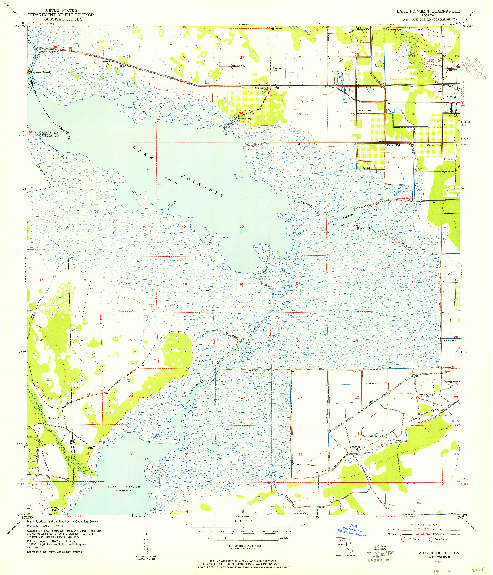USGS 1:24000-SCALE QUADRANGLE FOR LAKE POINSETT, FL 1953