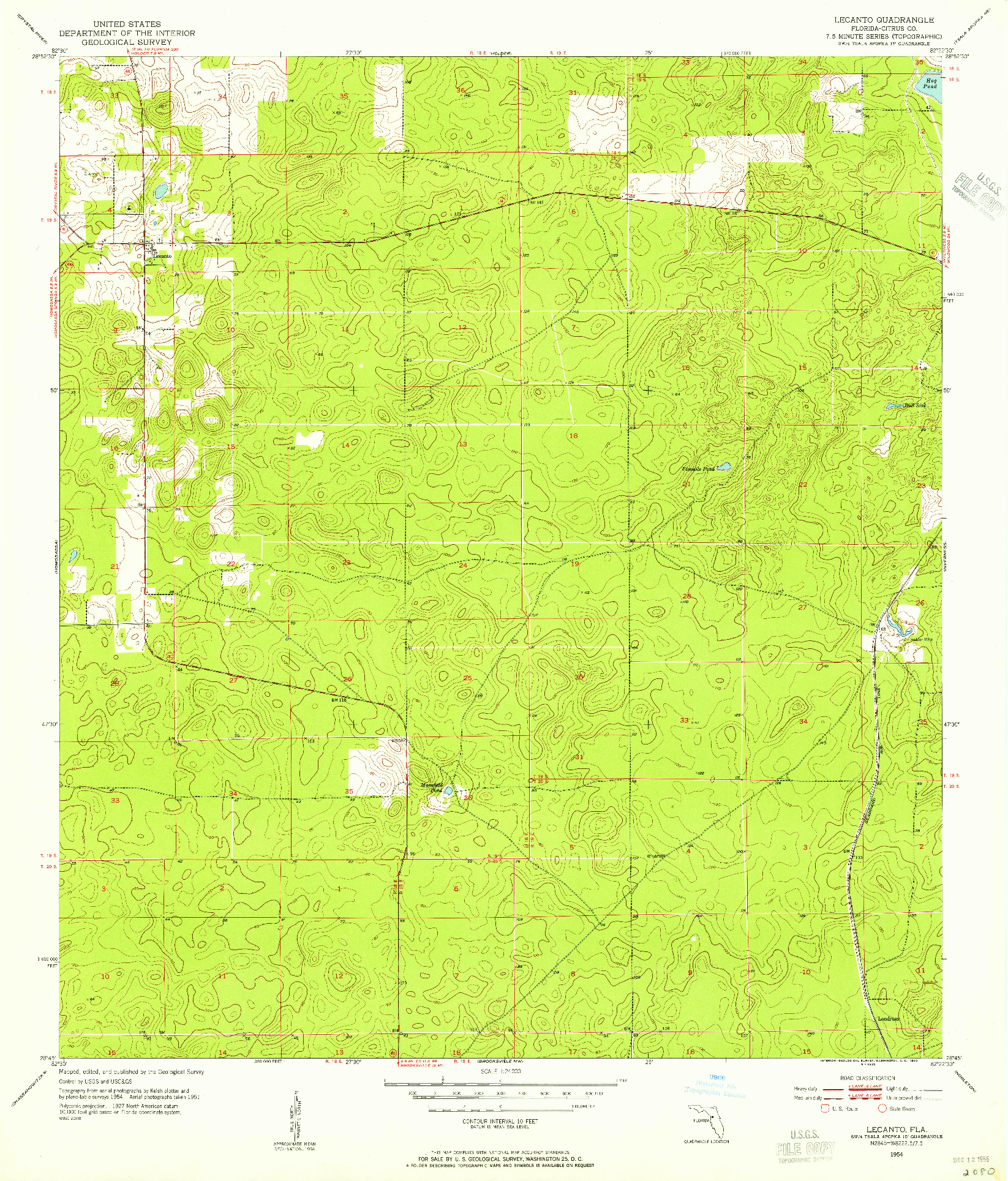 USGS 1:24000-SCALE QUADRANGLE FOR LECANTO, FL 1954