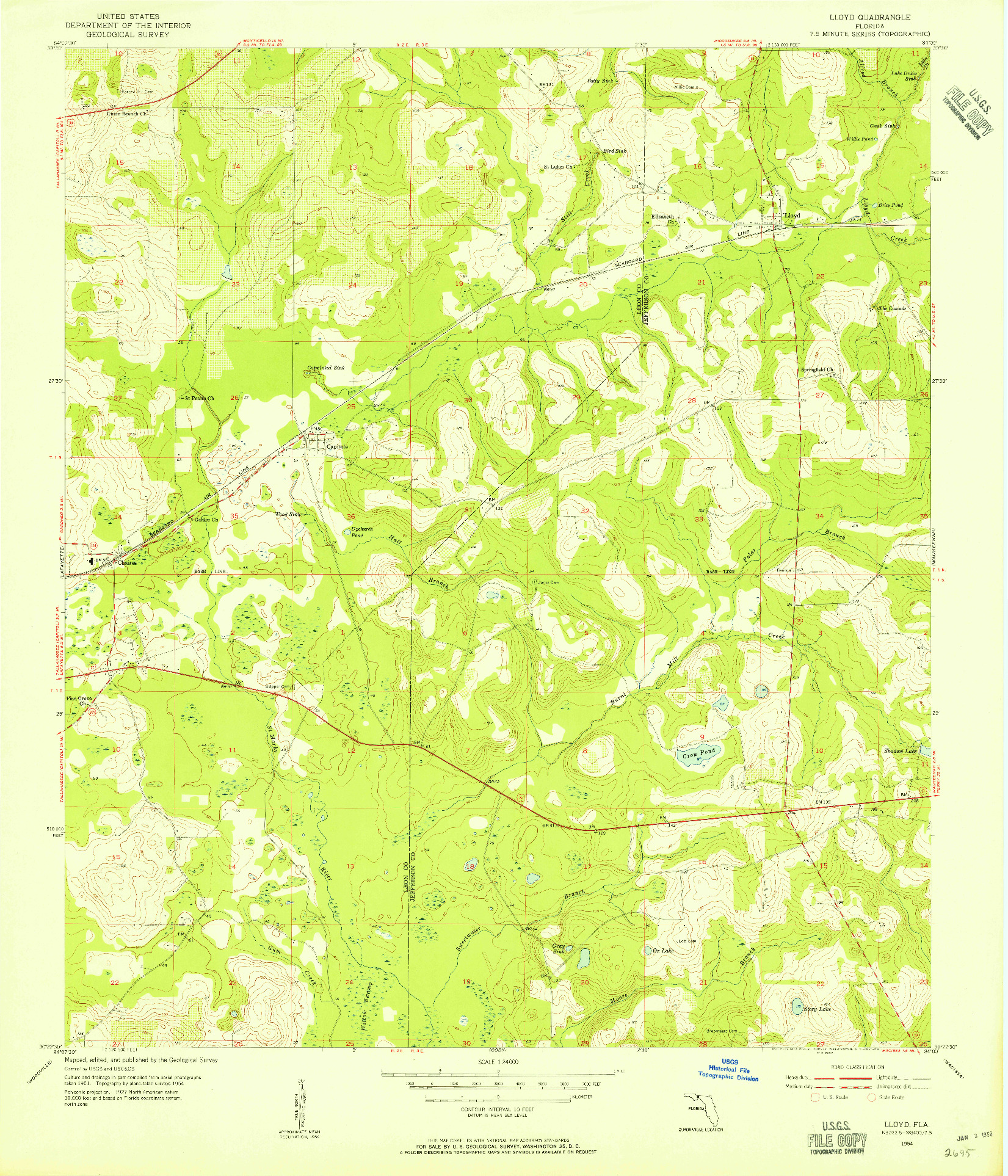 USGS 1:24000-SCALE QUADRANGLE FOR LLOYD, FL 1954