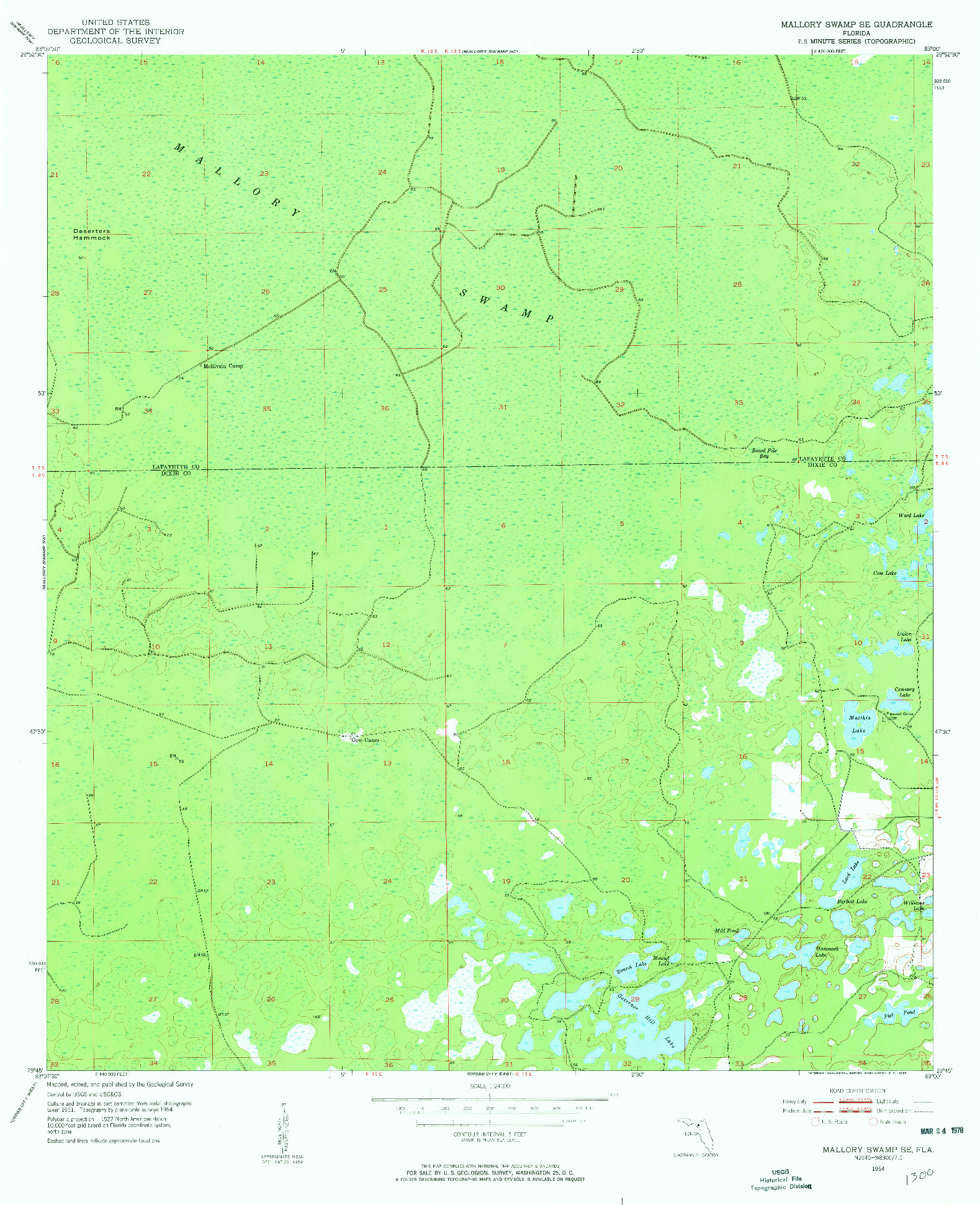 USGS 1:24000-SCALE QUADRANGLE FOR MALLORY SWAMP SE, FL 1954