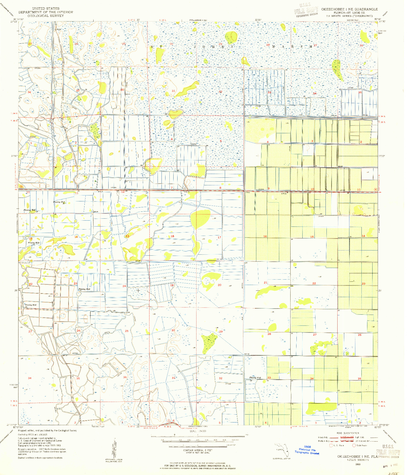 USGS 1:24000-SCALE QUADRANGLE FOR OKEECHOBEE 1 NE, FL 1953