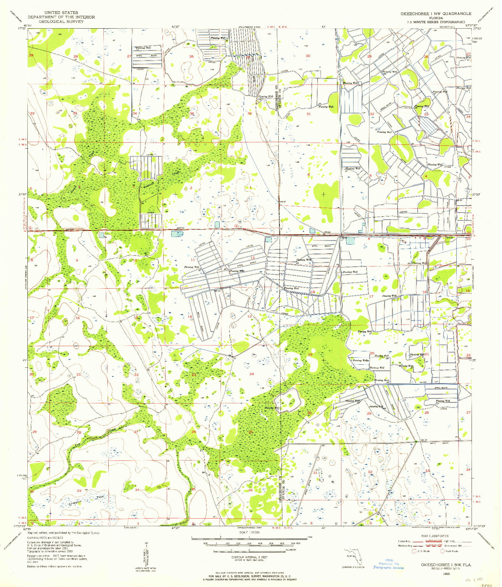 USGS 1:24000-SCALE QUADRANGLE FOR OKEECHOBEE 1 NW, FL 1953
