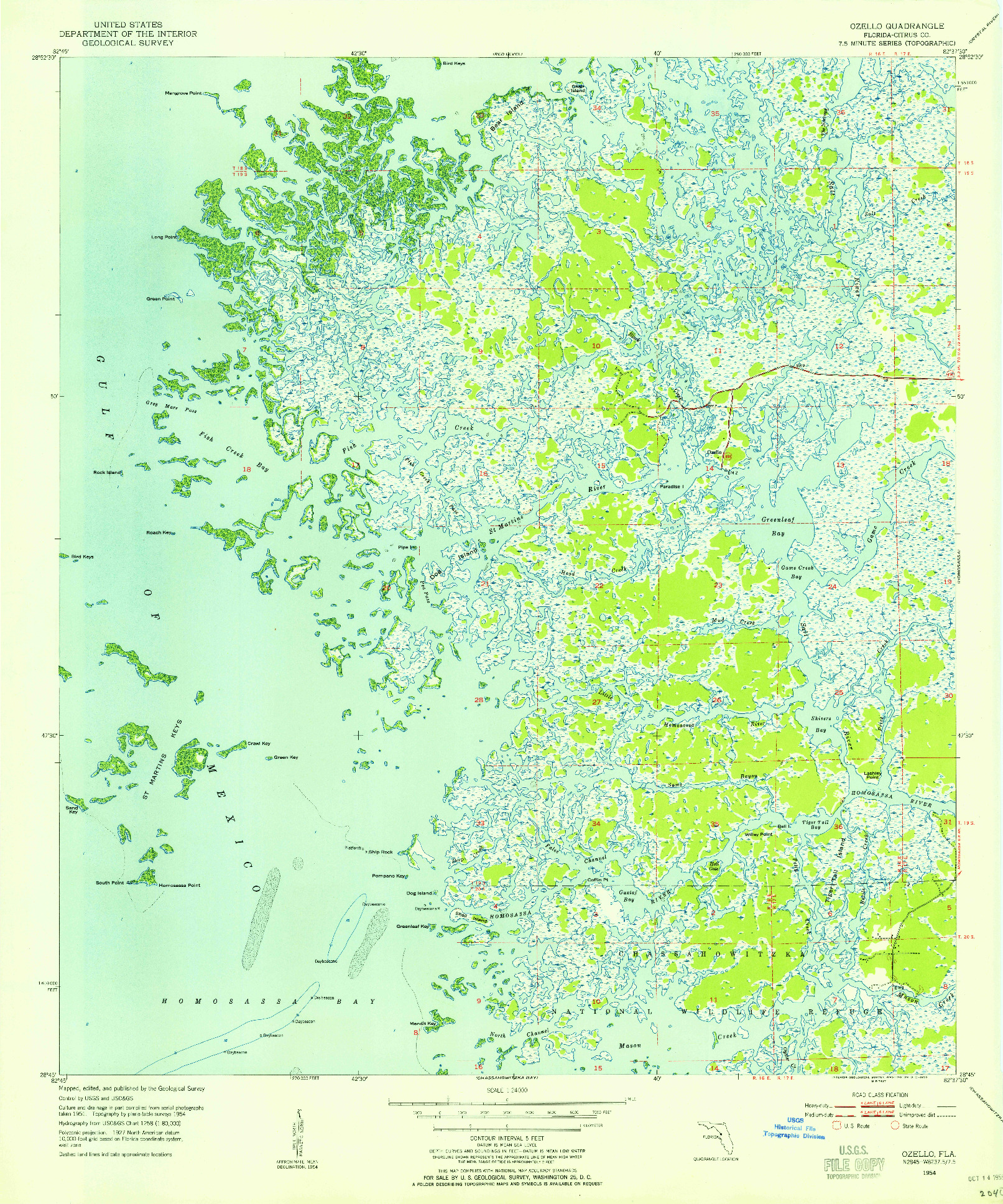 USGS 1:24000-SCALE QUADRANGLE FOR OZELLO, FL 1954