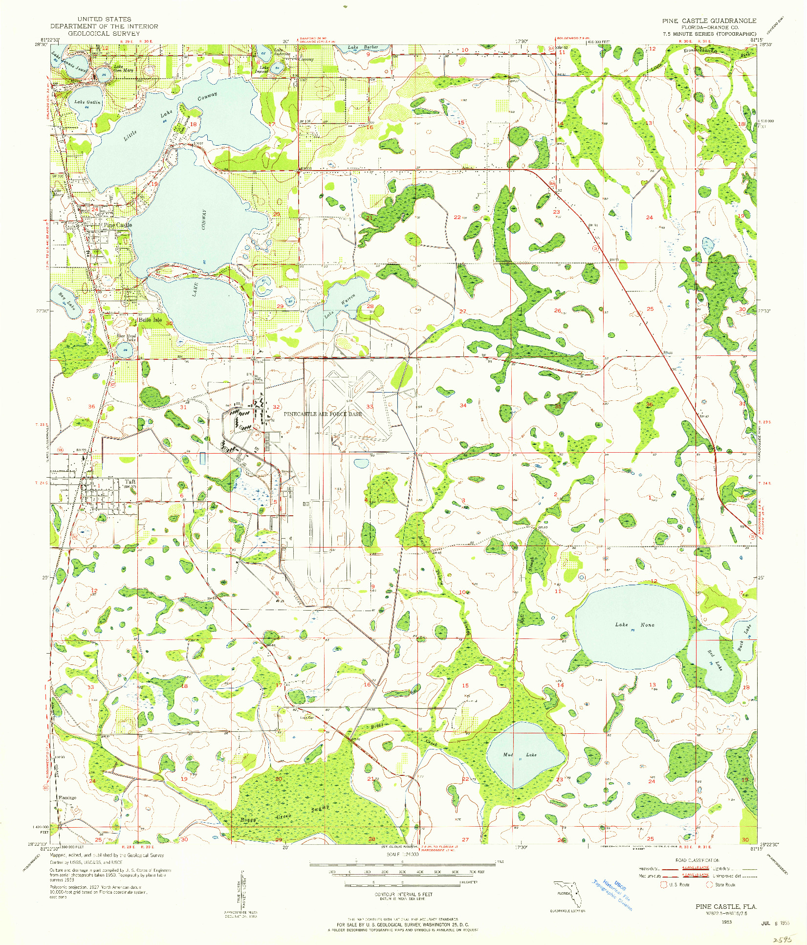 USGS 1:24000-SCALE QUADRANGLE FOR PINE CASTLE, FL 1953