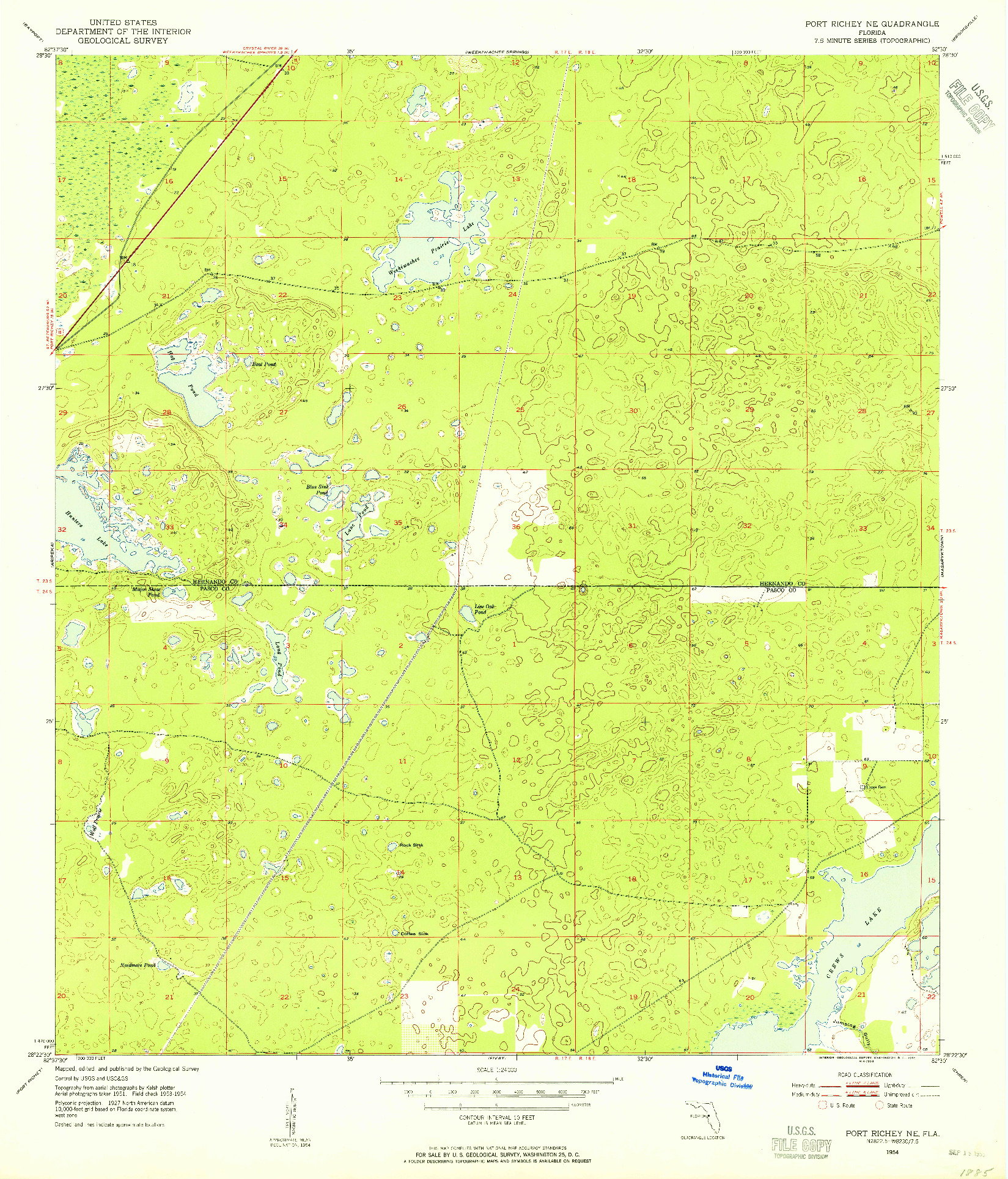 USGS 1:24000-SCALE QUADRANGLE FOR PORT RICHEY NE, FL 1954