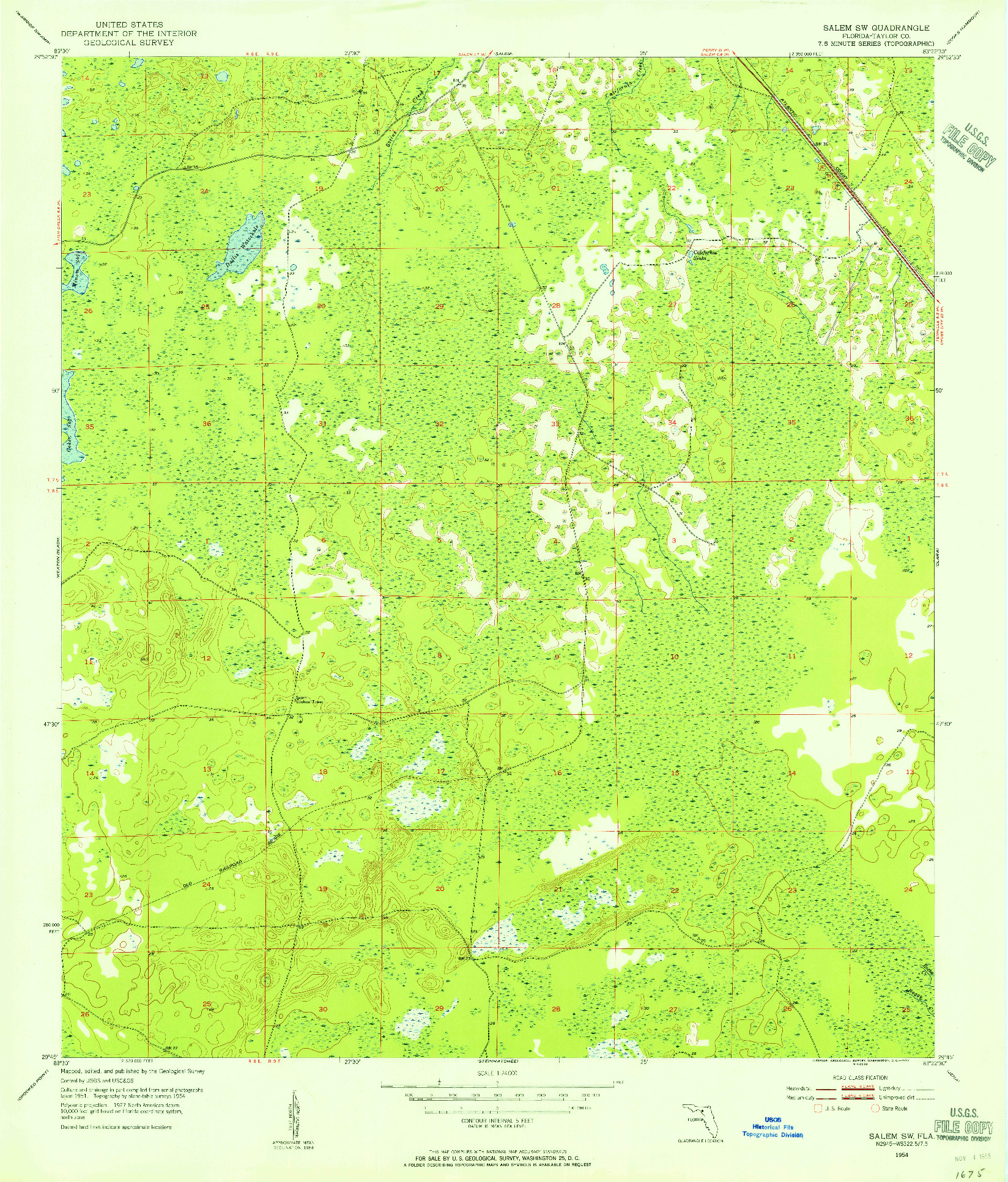 USGS 1:24000-SCALE QUADRANGLE FOR SALEM SW, FL 1954