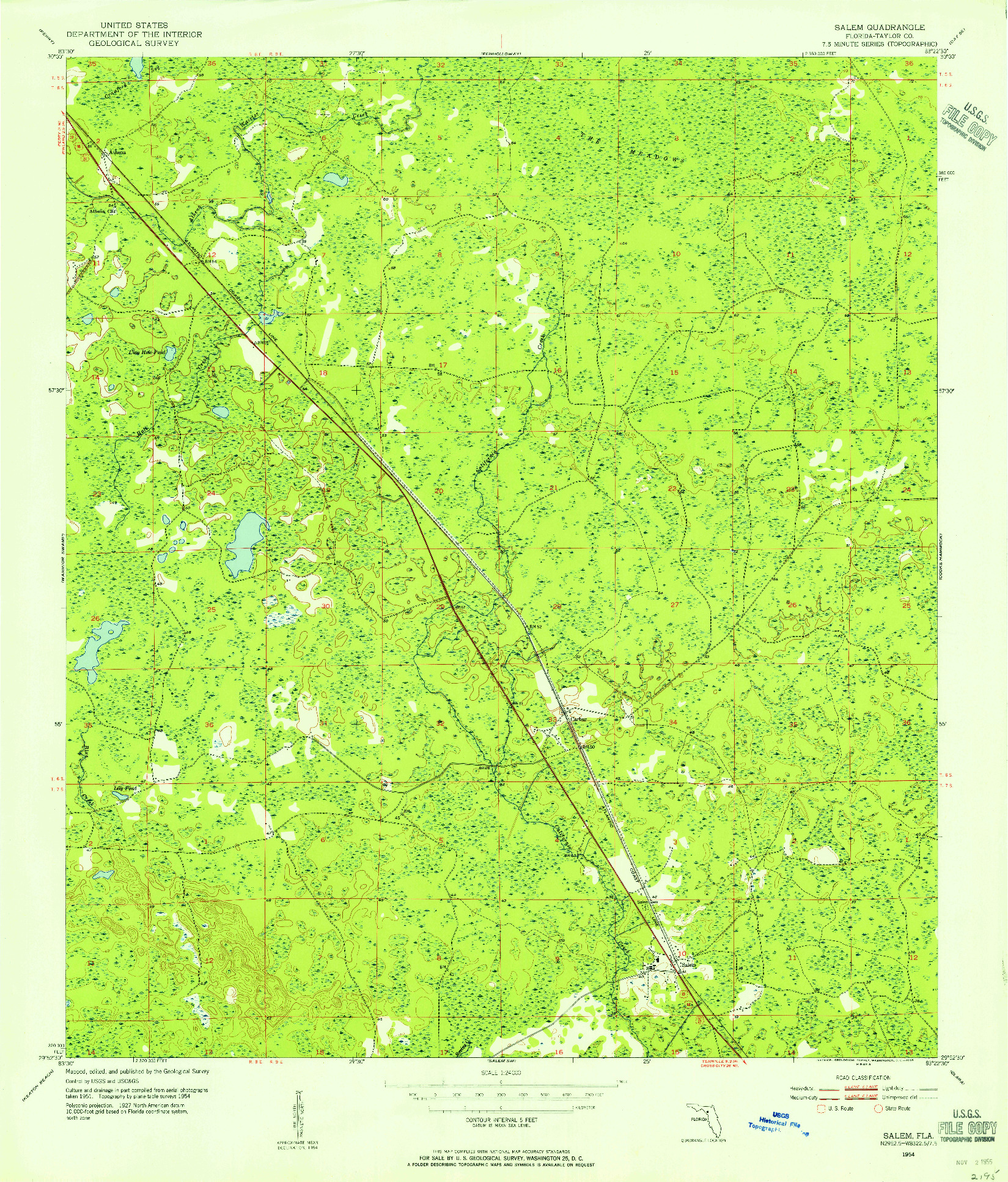 USGS 1:24000-SCALE QUADRANGLE FOR SALEM, FL 1954