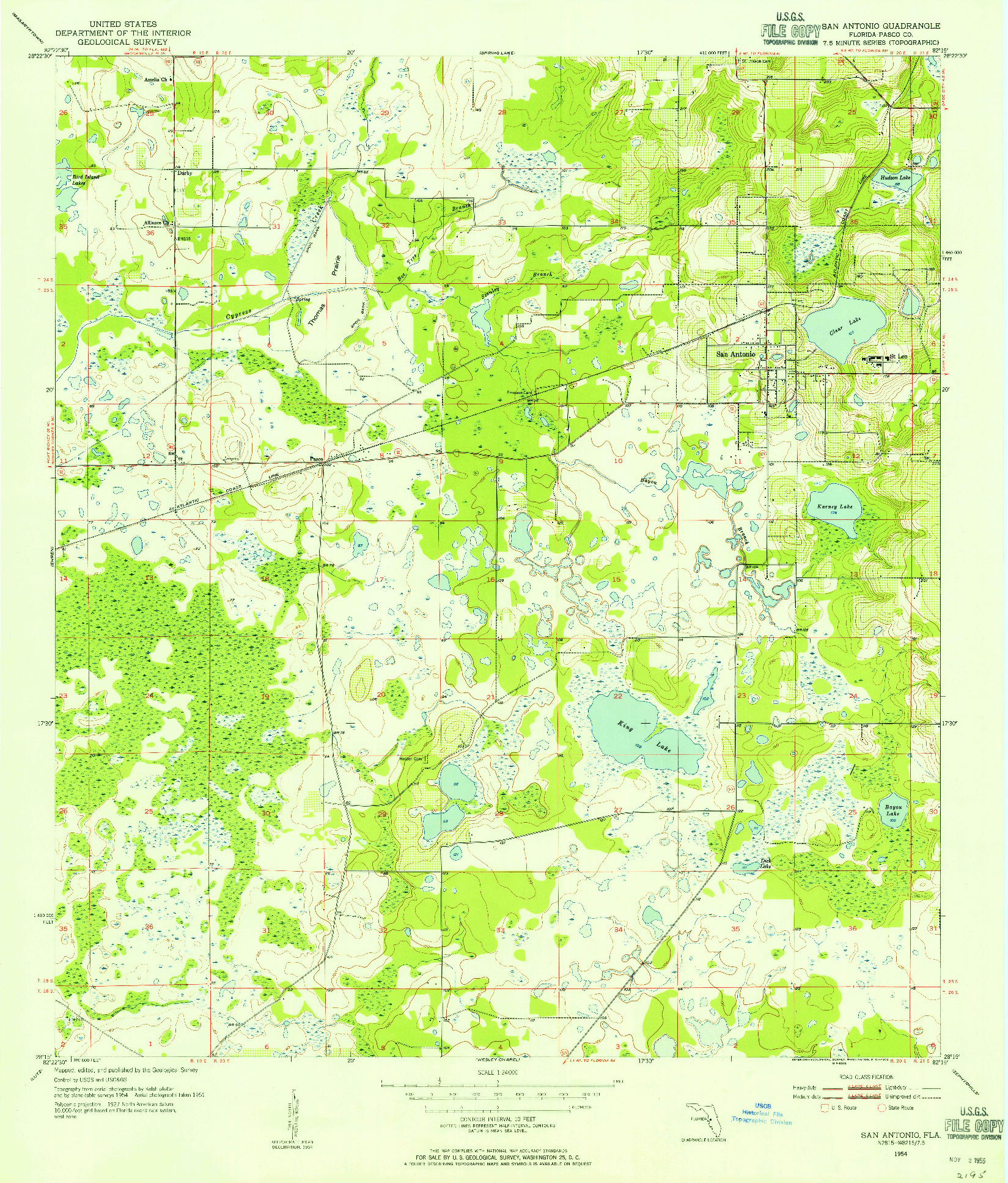 USGS 1:24000-SCALE QUADRANGLE FOR SAN ANTONIO, FL 1954