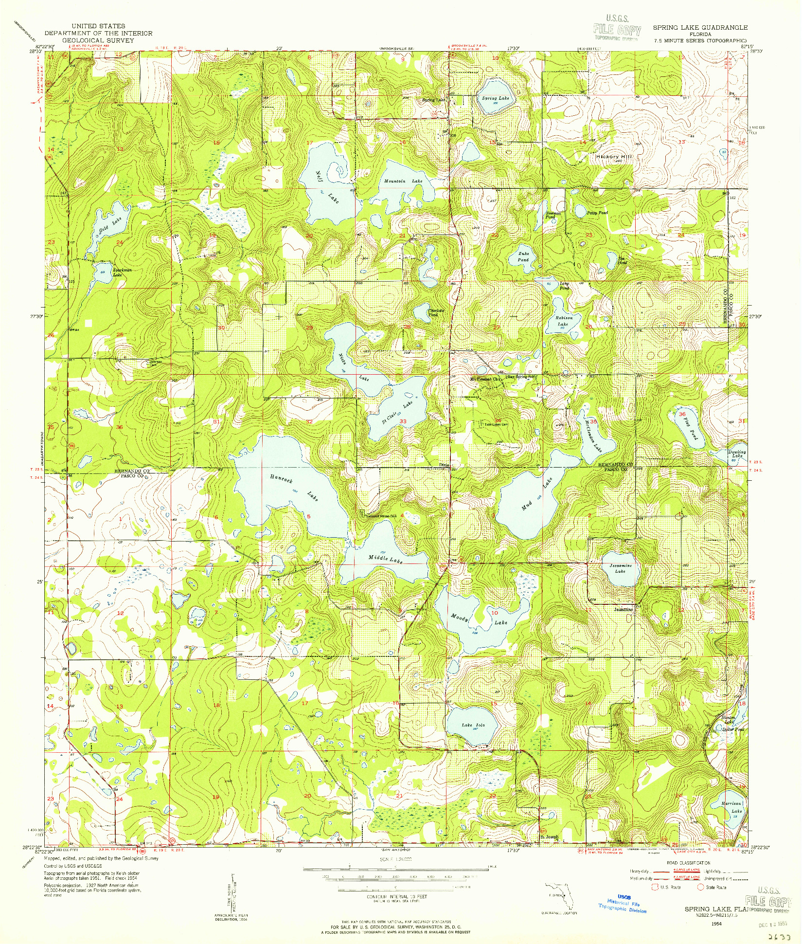 USGS 1:24000-SCALE QUADRANGLE FOR SPRING LAKE, FL 1954