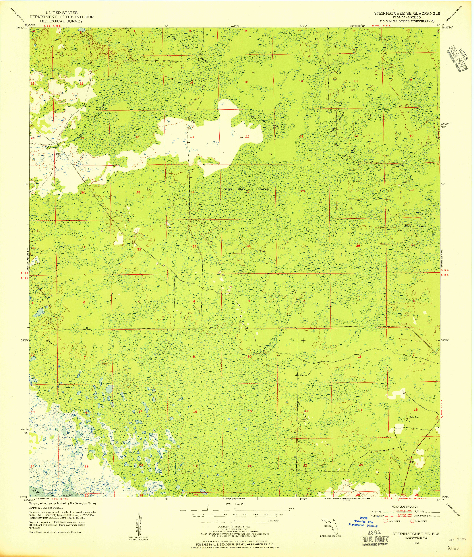 USGS 1:24000-SCALE QUADRANGLE FOR STEINHATCHEE SE, FL 1954