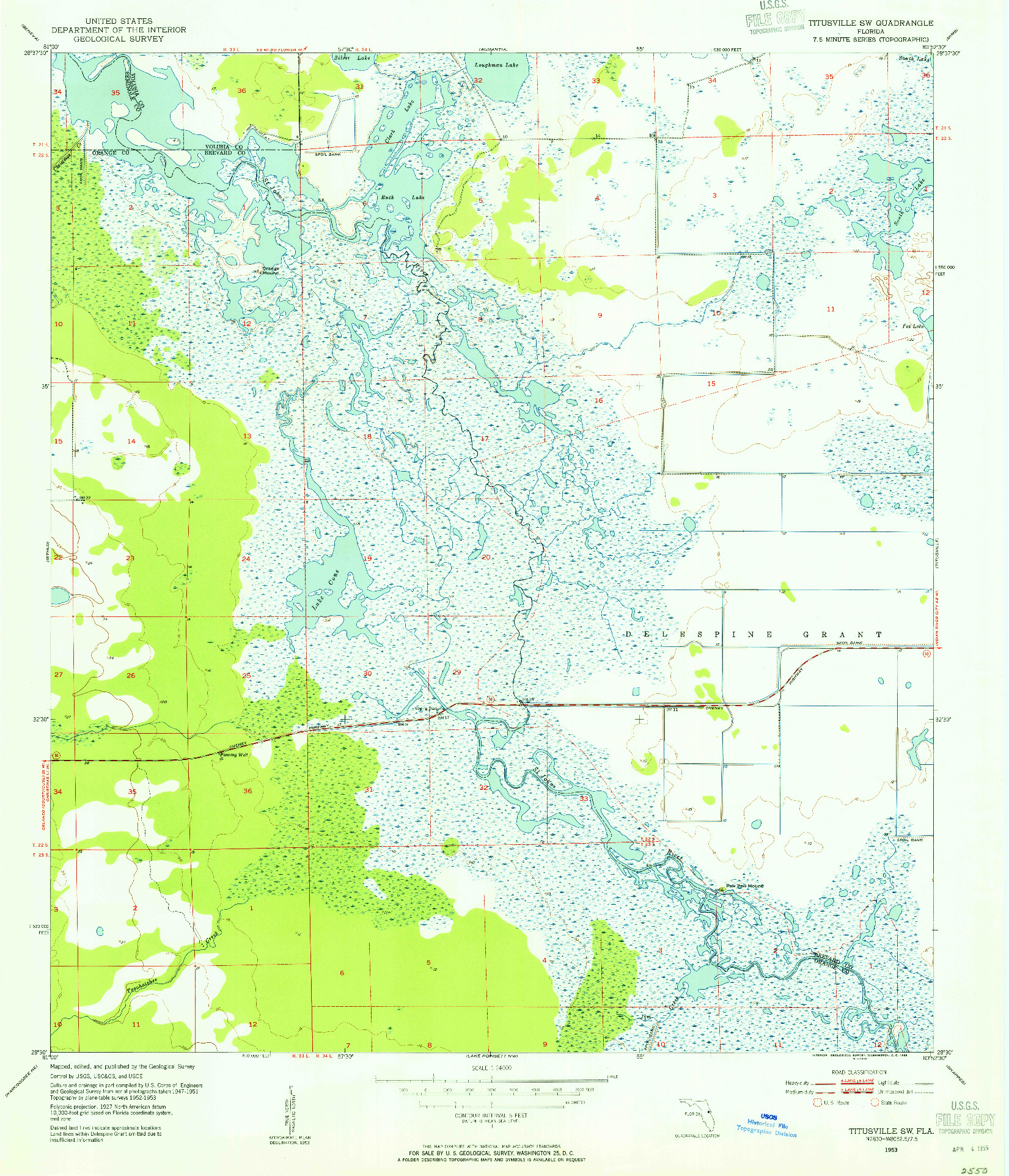 USGS 1:24000-SCALE QUADRANGLE FOR TITUSVILLE SW, FL 1953