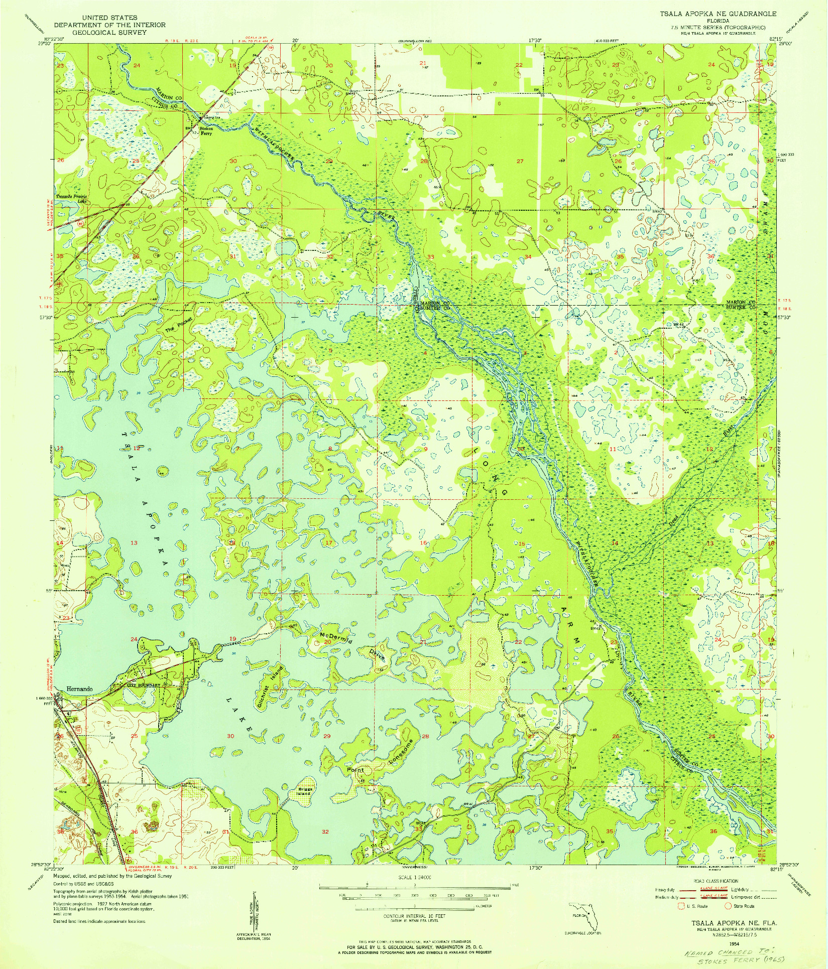 USGS 1:24000-SCALE QUADRANGLE FOR TSALA APOPKA NE, FL 1954