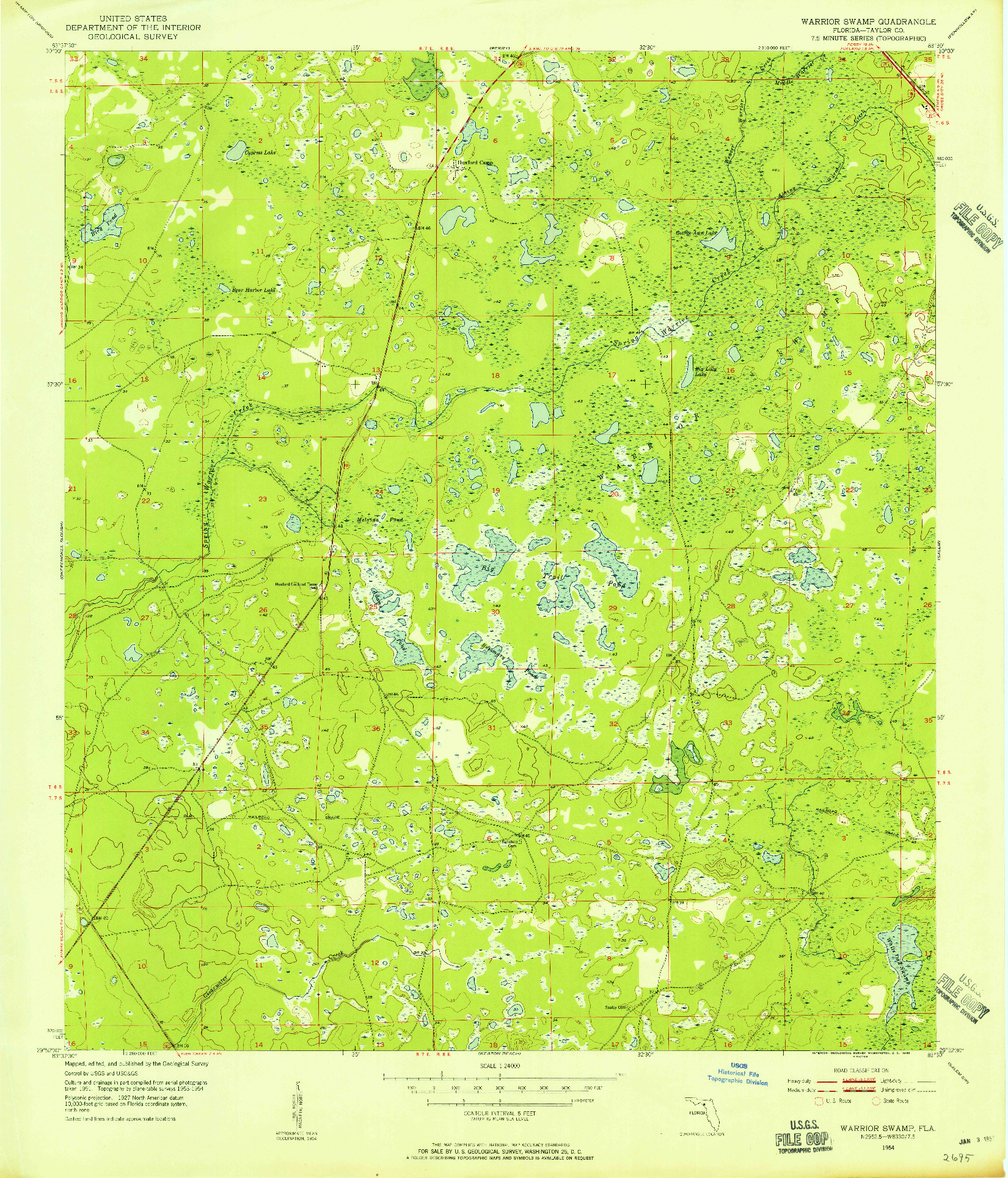 USGS 1:24000-SCALE QUADRANGLE FOR WARRIOR SWAMP, FL 1954