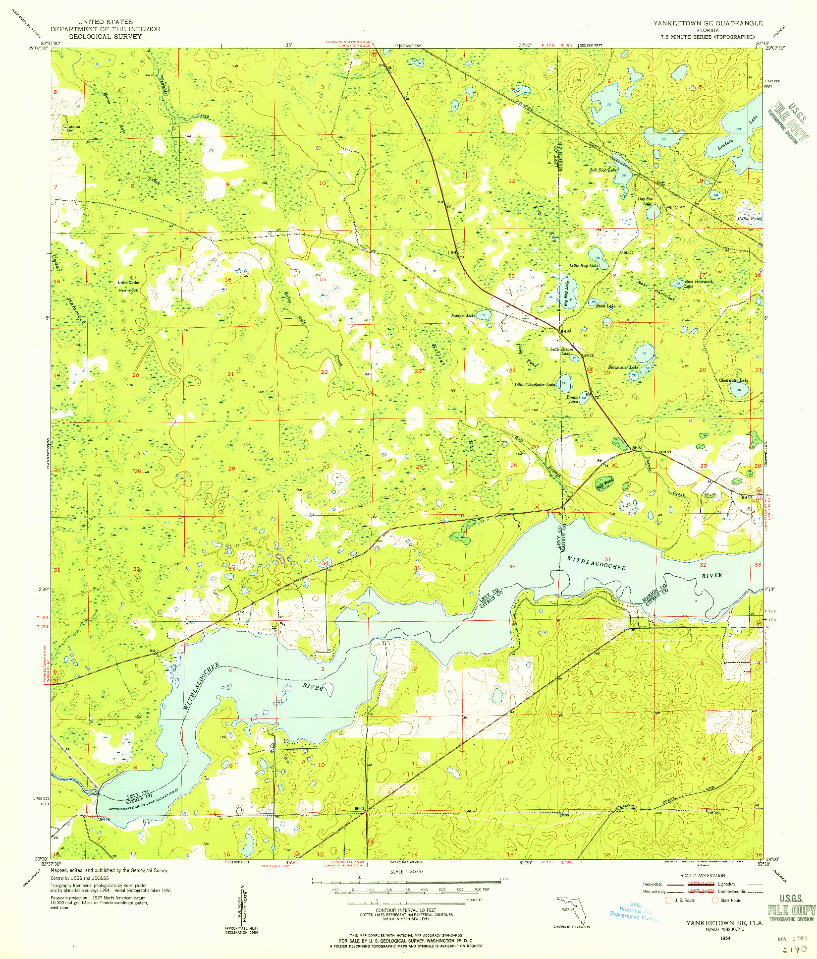 USGS 1:24000-SCALE QUADRANGLE FOR YANKEETOWN SE, FL 1954