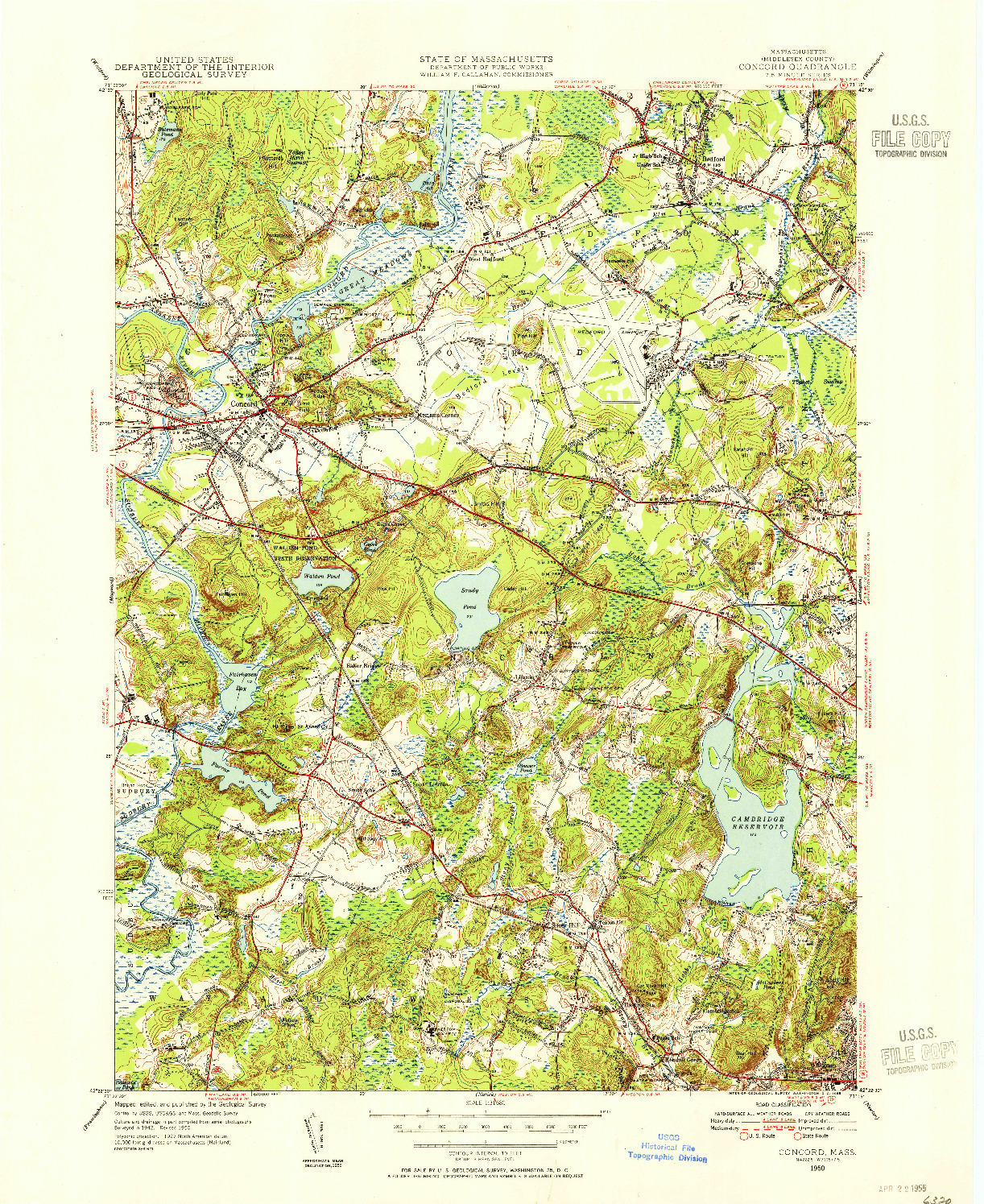 USGS 1:31680-SCALE QUADRANGLE FOR CONCORD, MA 1950