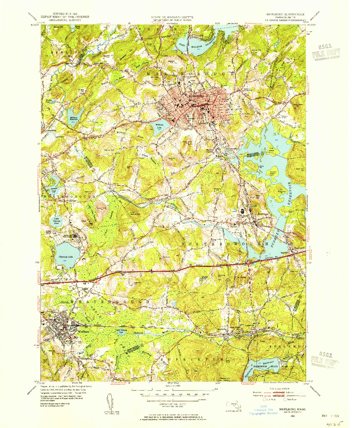 USGS 1:31680-SCALE QUADRANGLE FOR MARLBORO, MA 1953
