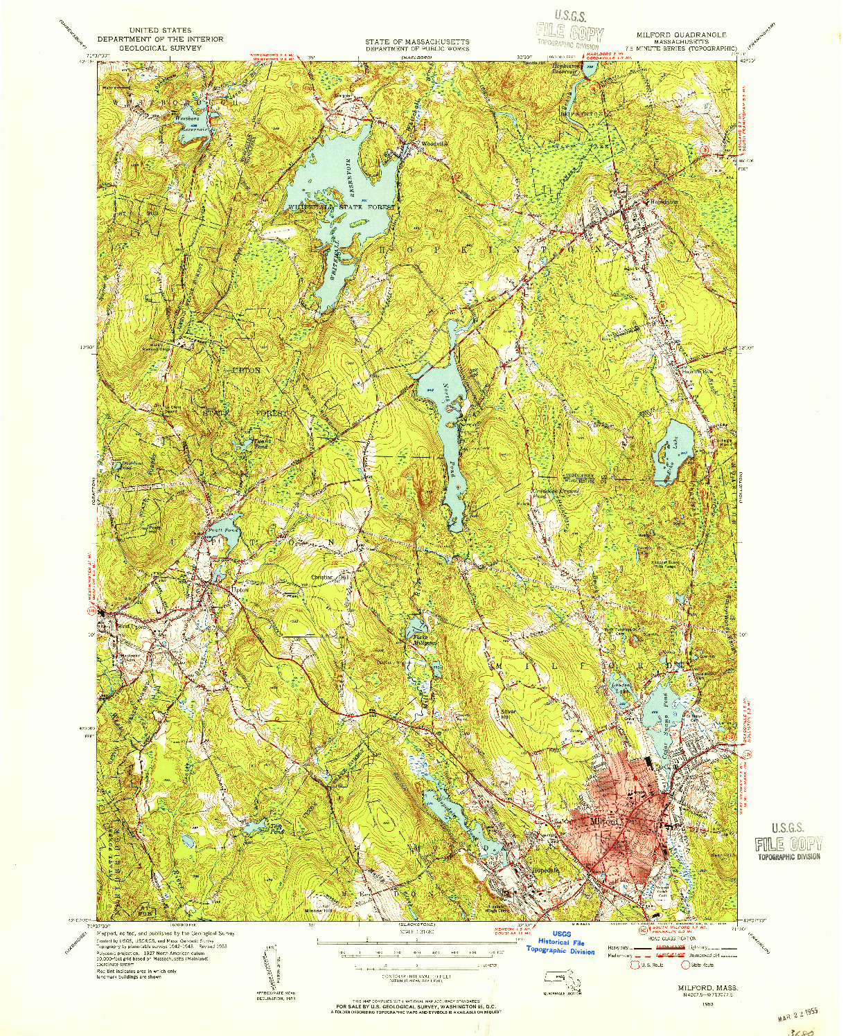 USGS 1:31680-SCALE QUADRANGLE FOR MILFORD, MA 1953